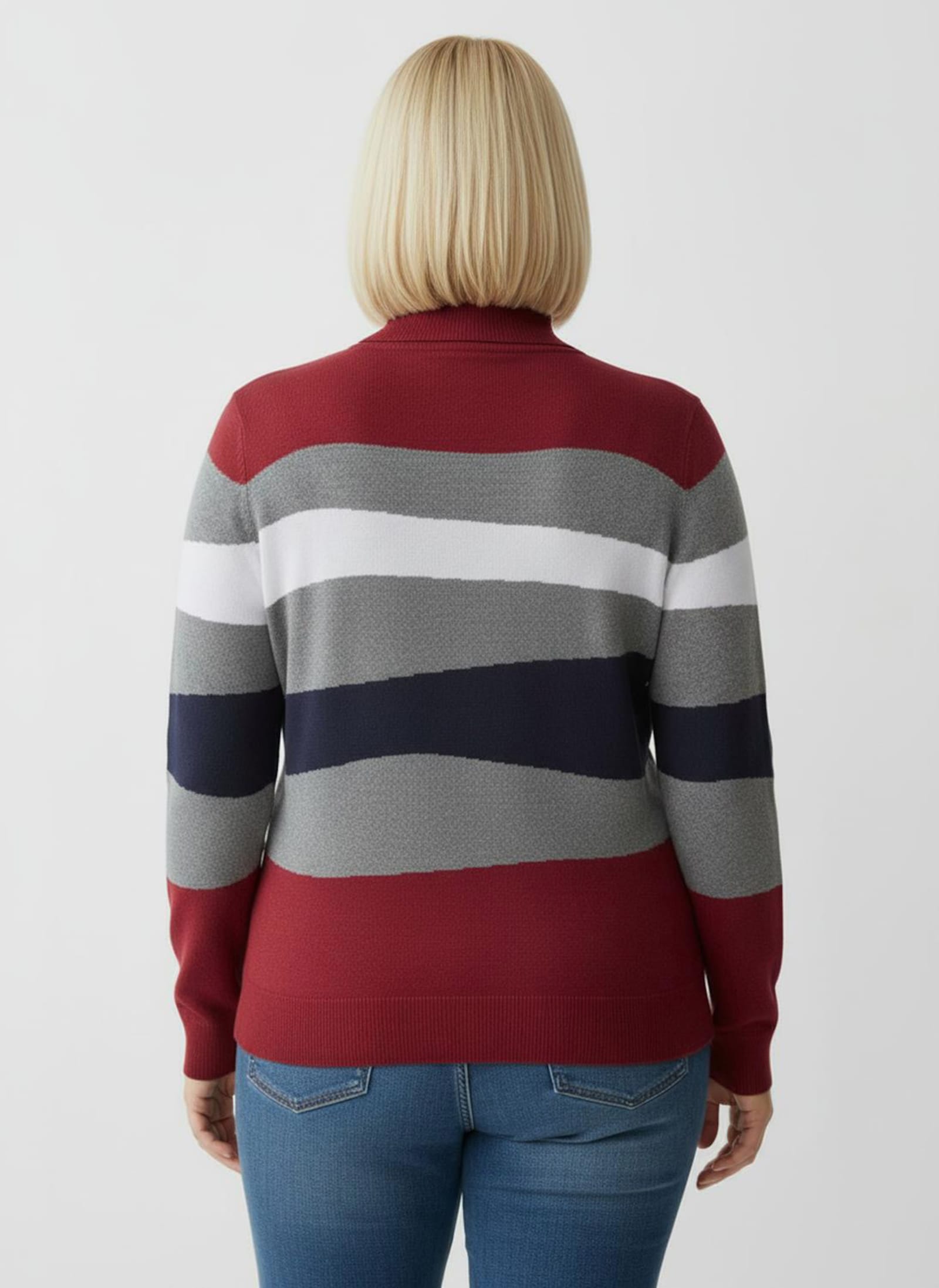 Langarm-Pullover mit Ripp-Abschlüssen, kuschelig - grau-rot-gemustert