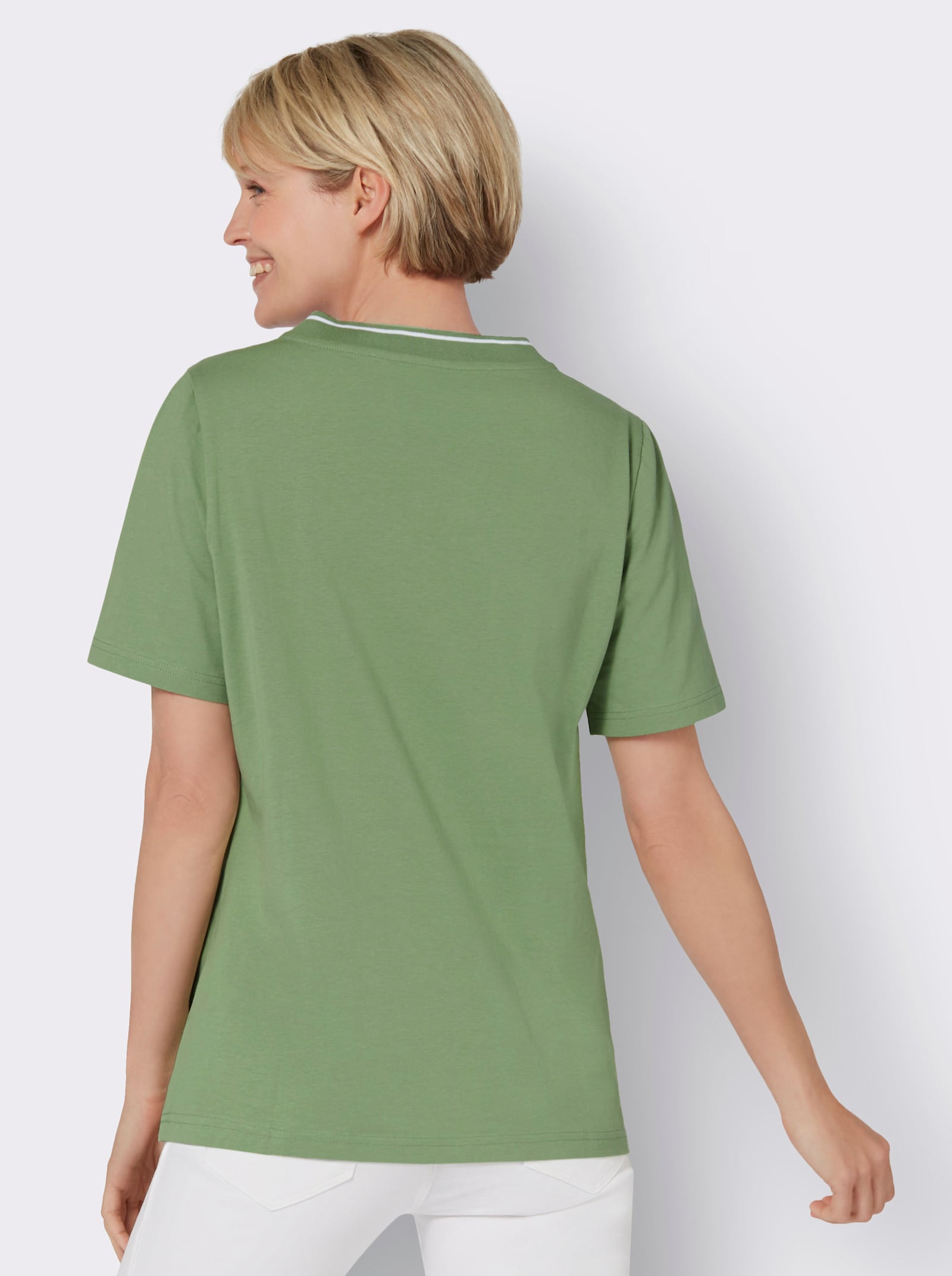 Kurzarmshirt mit Ripsband - eucalyptus