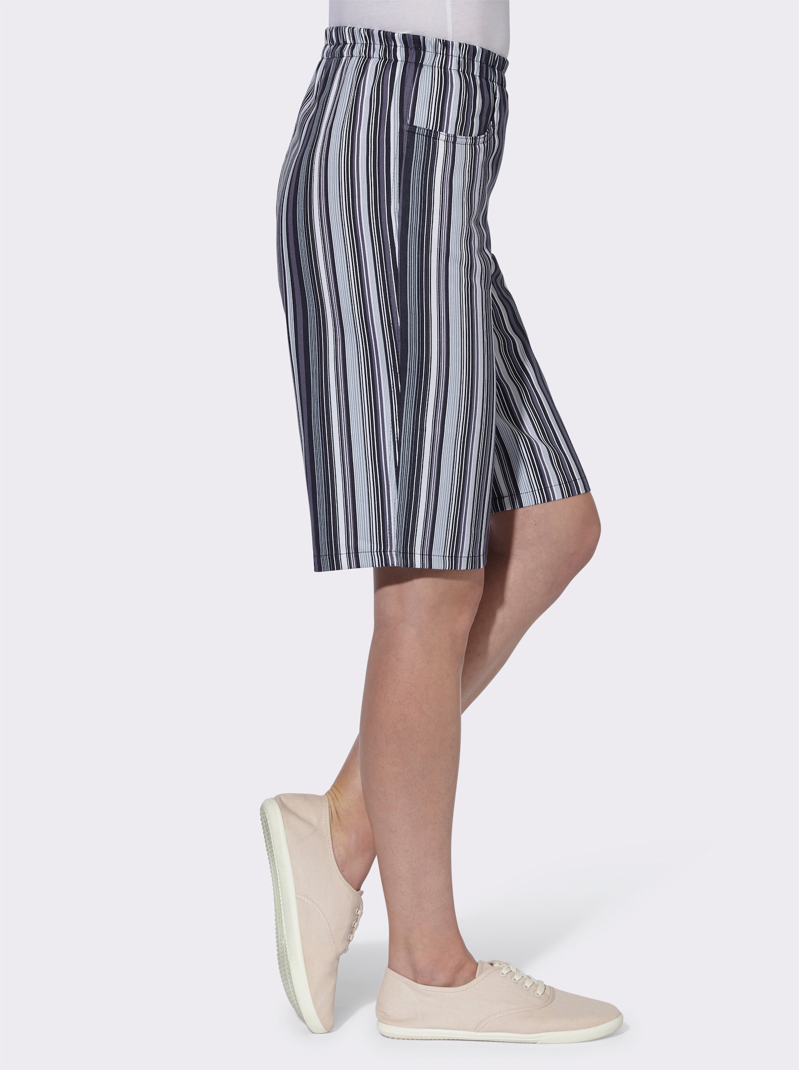 Bermudas mit Rundum-Dehnbund - schwarz-gestreift