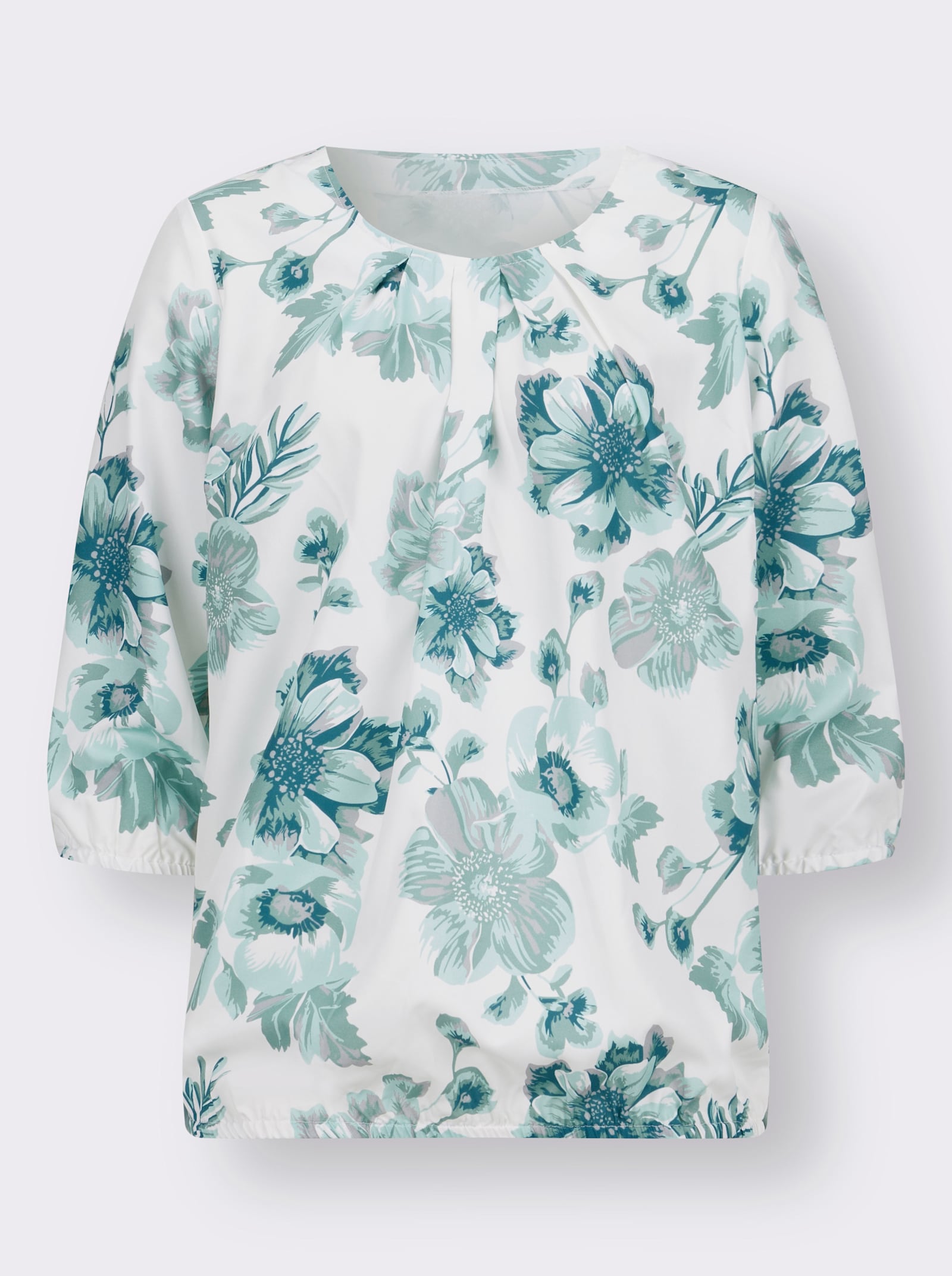 Schlupfbluse mit elastischen Abschlüssen - ecru-jade-bedruckt