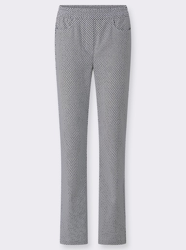 Comfortbroek met comfortband rondom - marine/ecru geprint