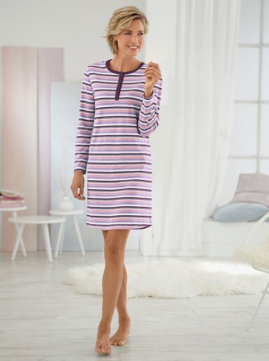 wäschepur Sleepshirt mit garngefärbtem Ringelmuster - pflaume