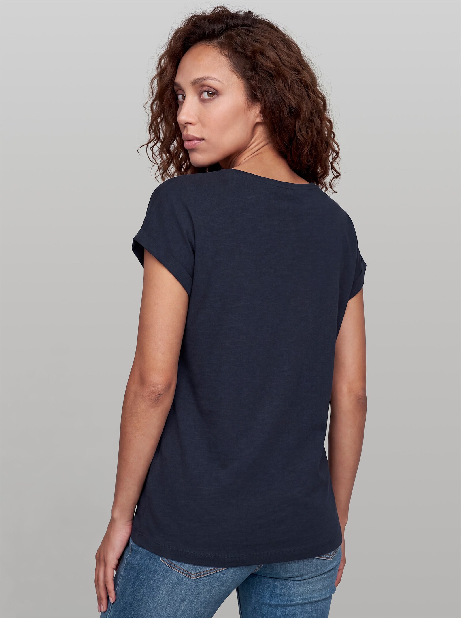 heine T-Shirt mit fixiertem Umschlag - marine