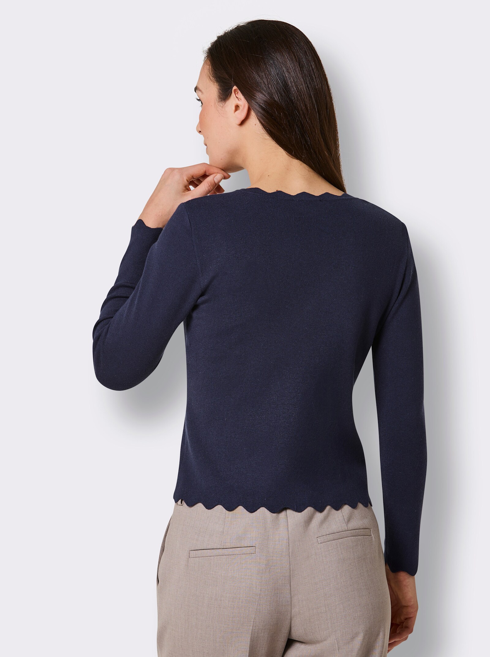 CREATION L PREMIUM Langarm-Pullover mit abnehmbarer Spange - marine