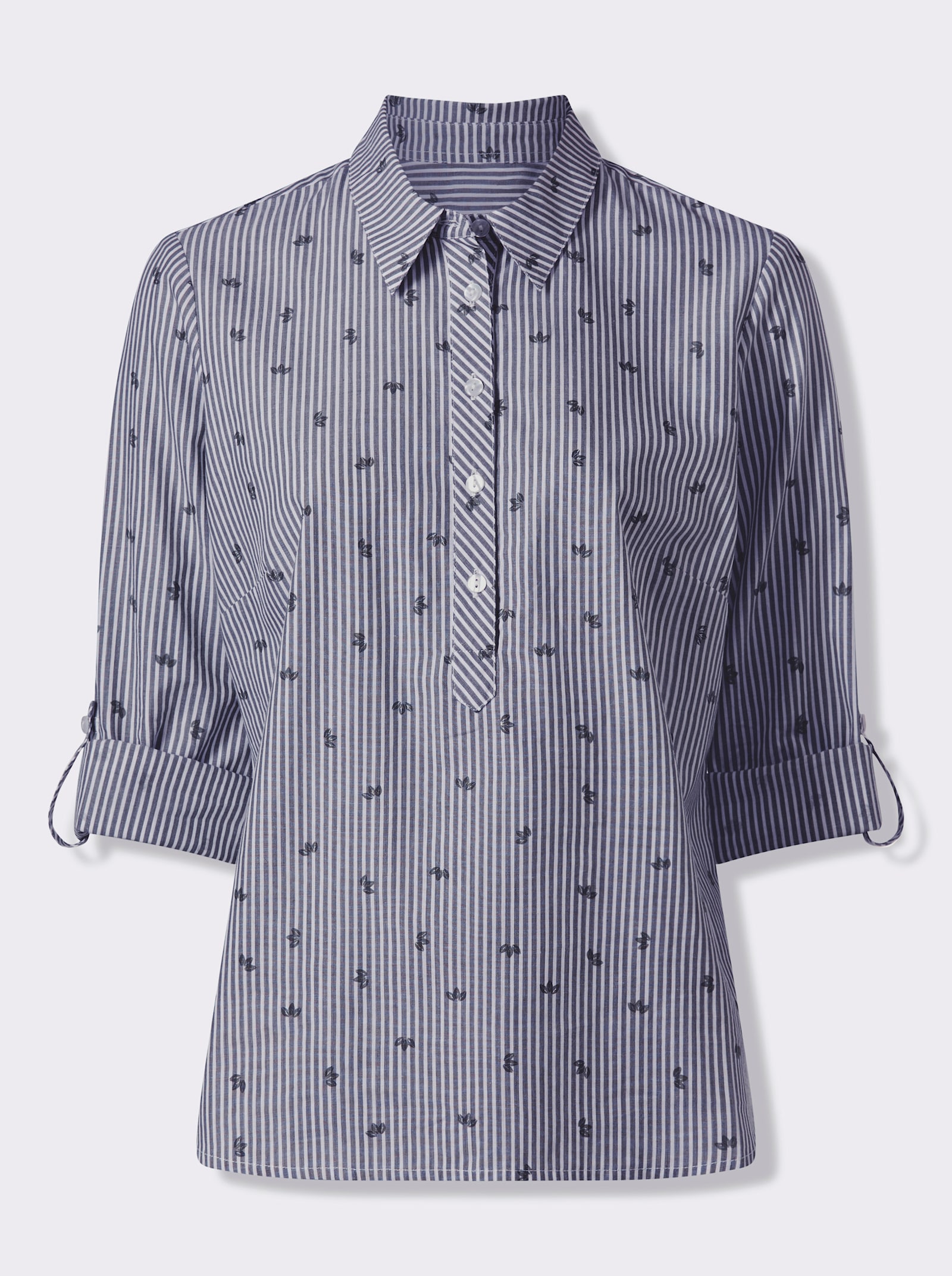 Baumwollbluse mit Krempel-Ärmeln - marine-gestreift