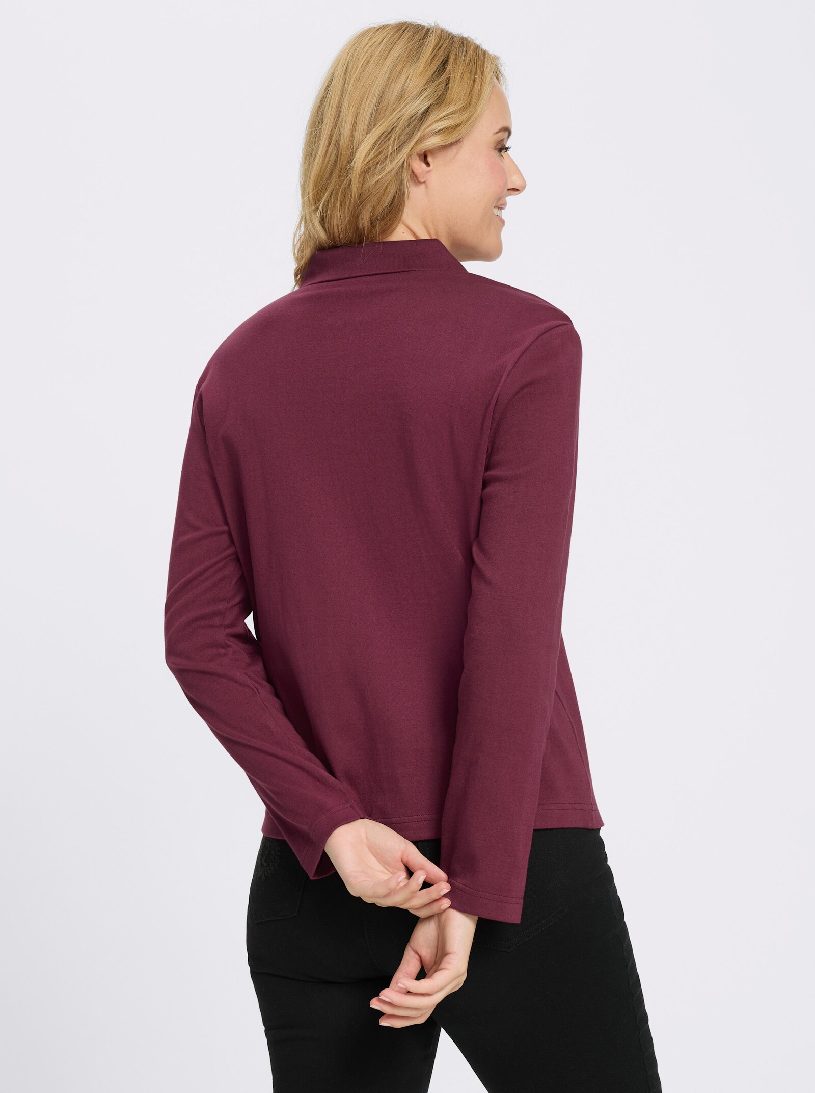 Langarmshirt mit Knöpfen in Horn-Optik - bordeaux