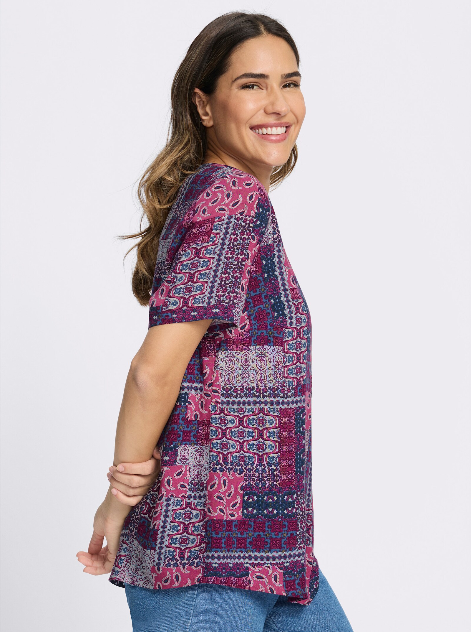 Druckbluse im Patchwork-Dessin - malve-marine-bedruckt