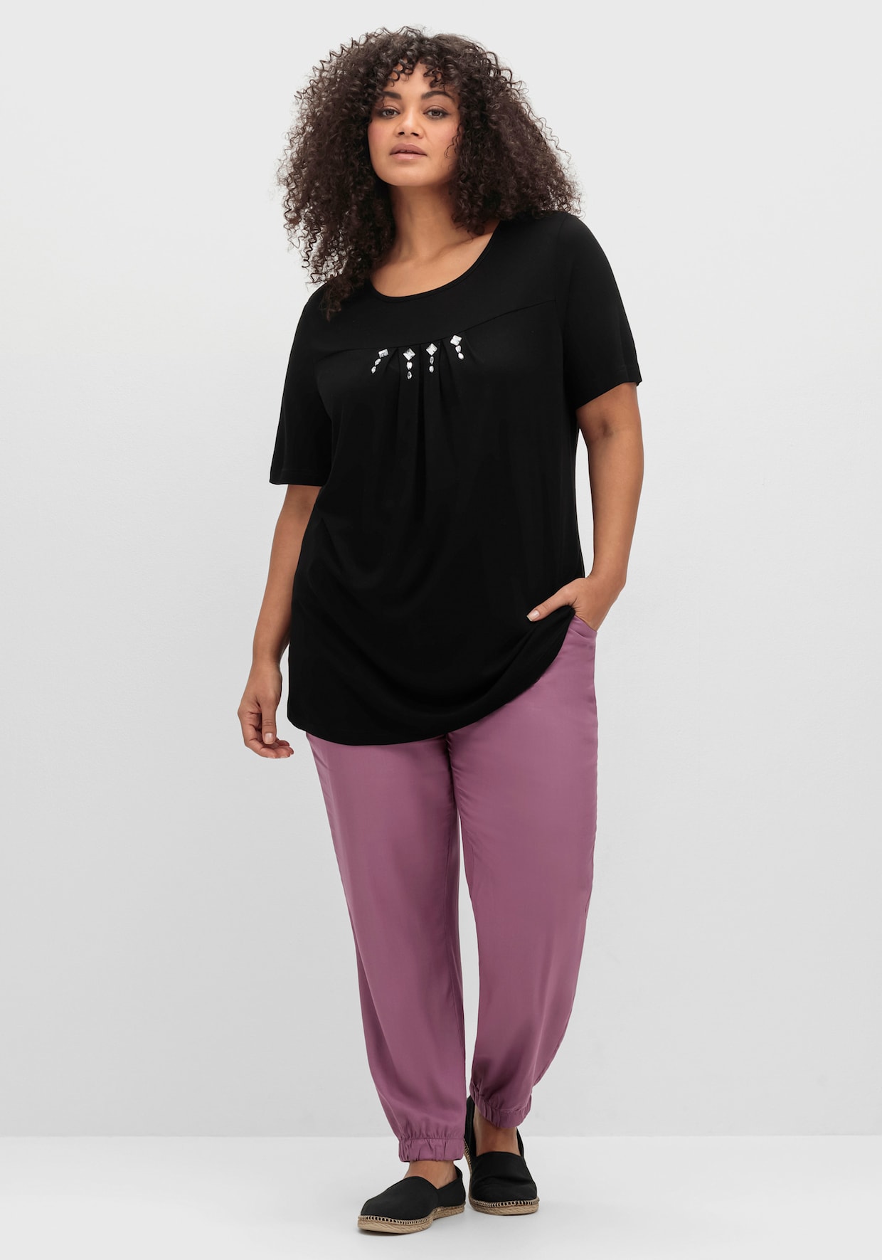 Haremshose mit Bündchen am Saum - violett