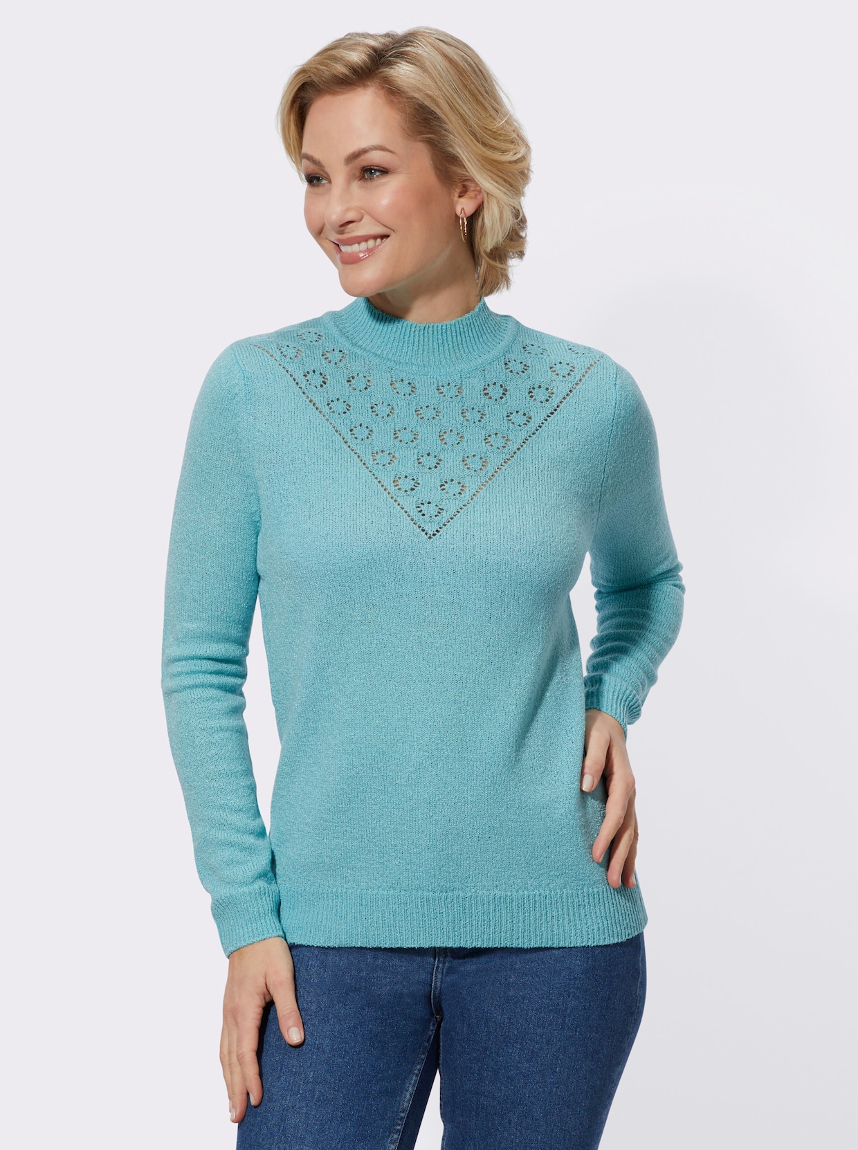 Trui met opstaande kraag - aquamarine