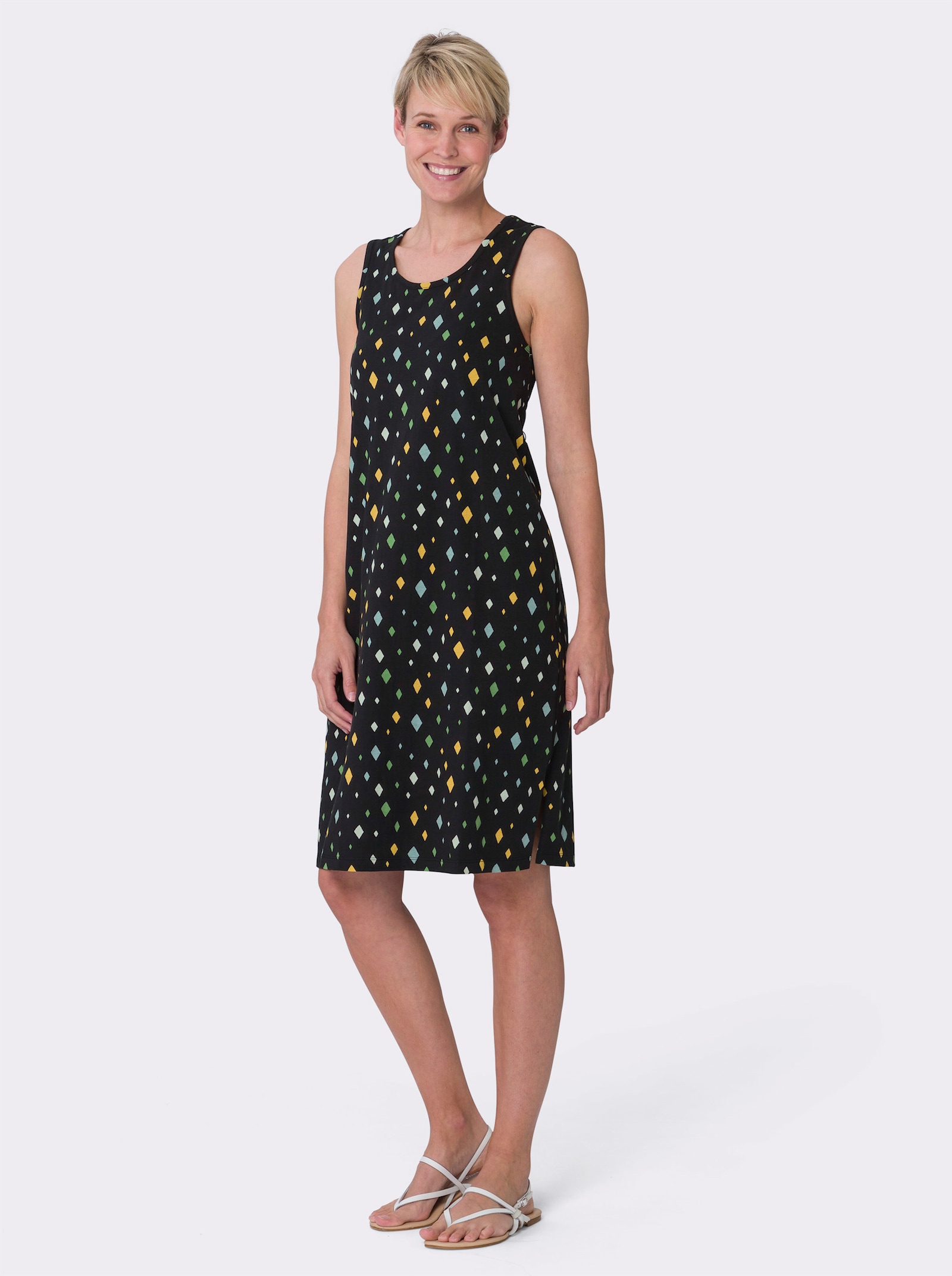 Zomerjurk met ruitpatroon - zwart/geel geprint