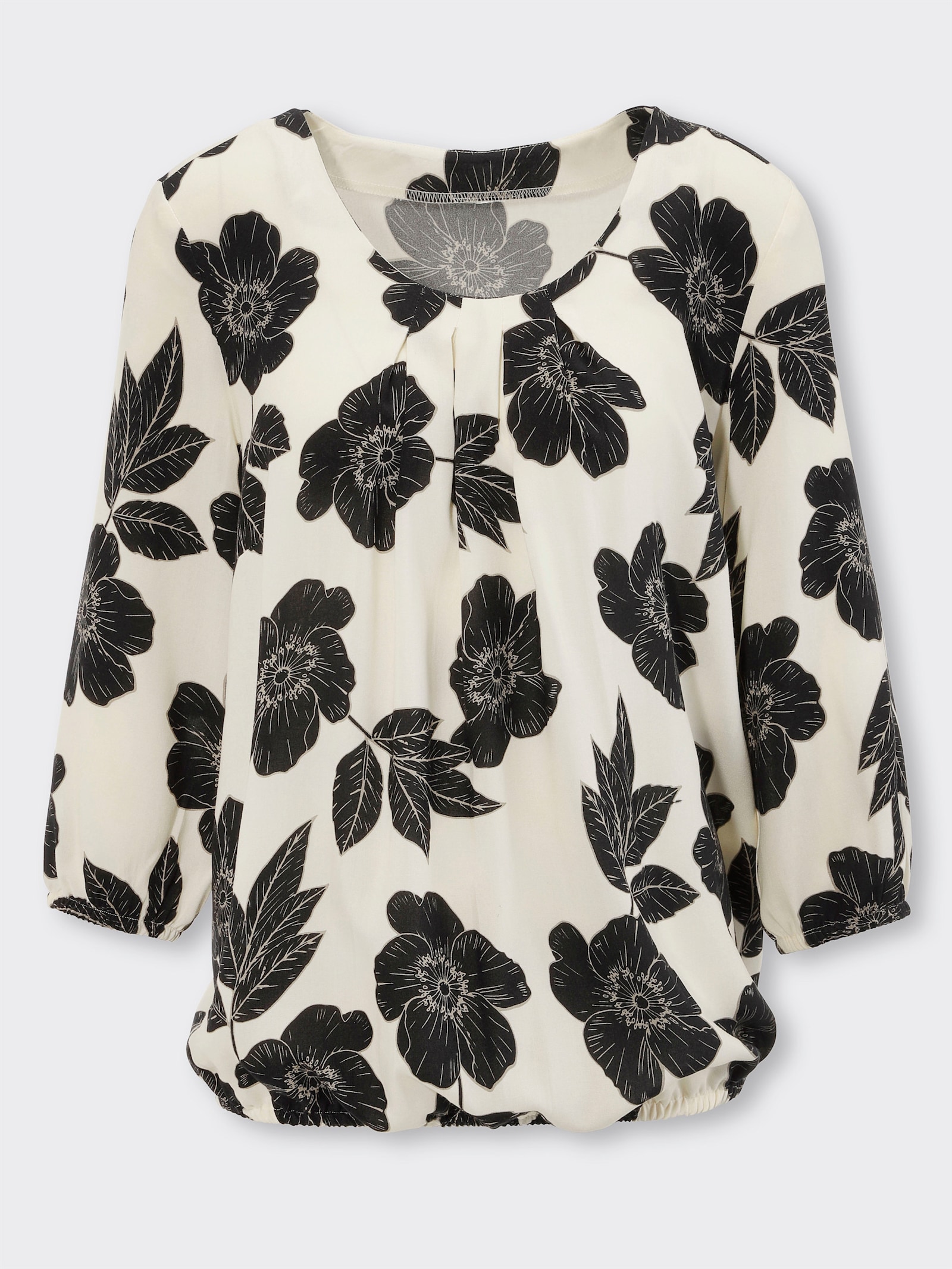 Blúzka, veľké kvety - Šampansko-čierna potlač