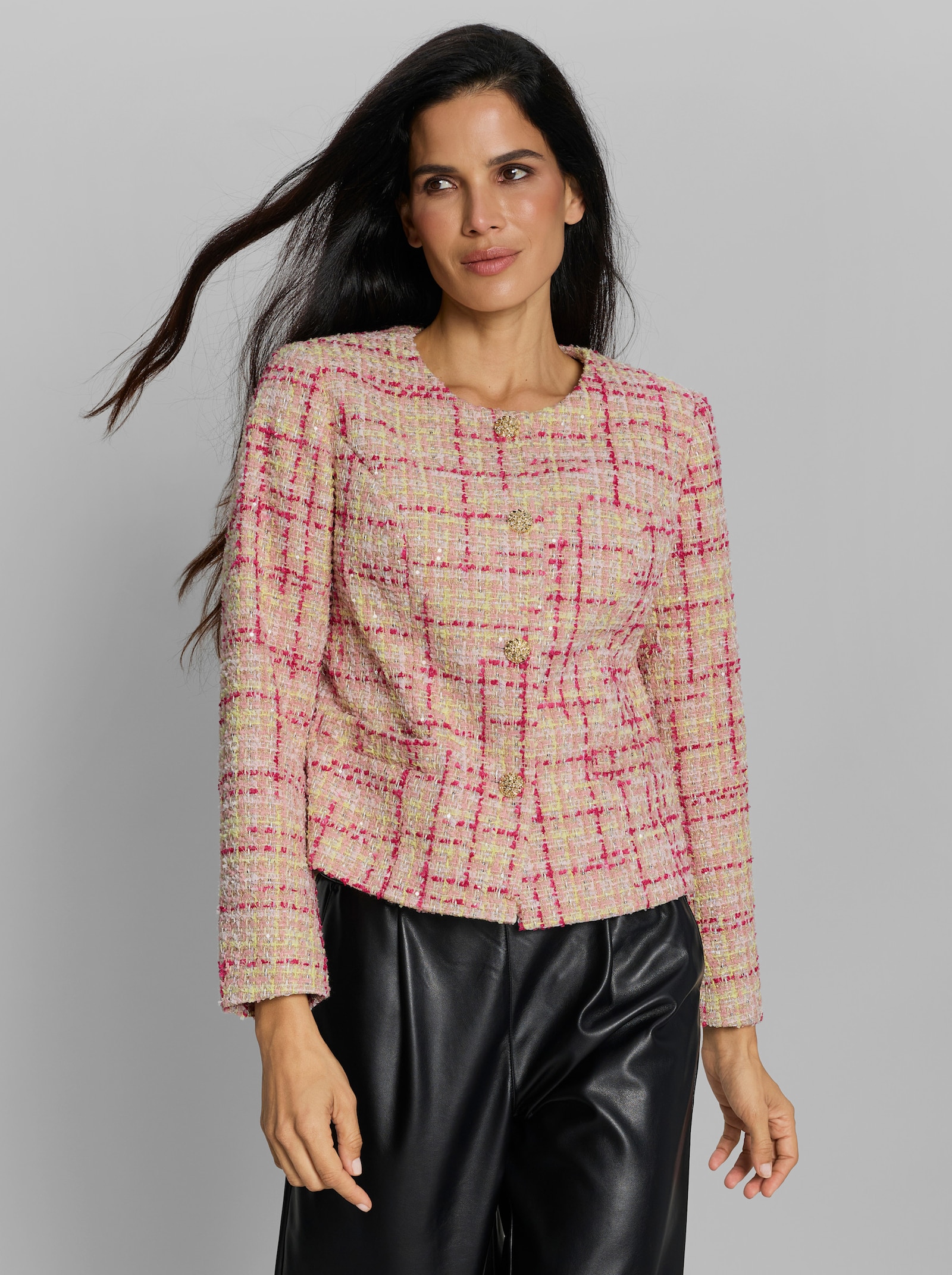 heine Bouclé-Blazer - hellrosé-gemustert