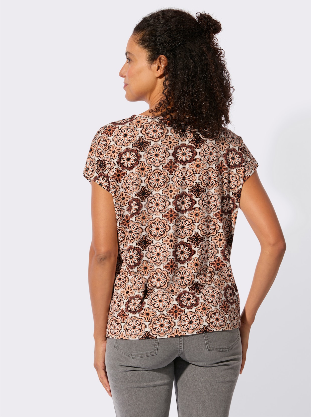 Print-Shirt - papaya-ecru-bedruckt