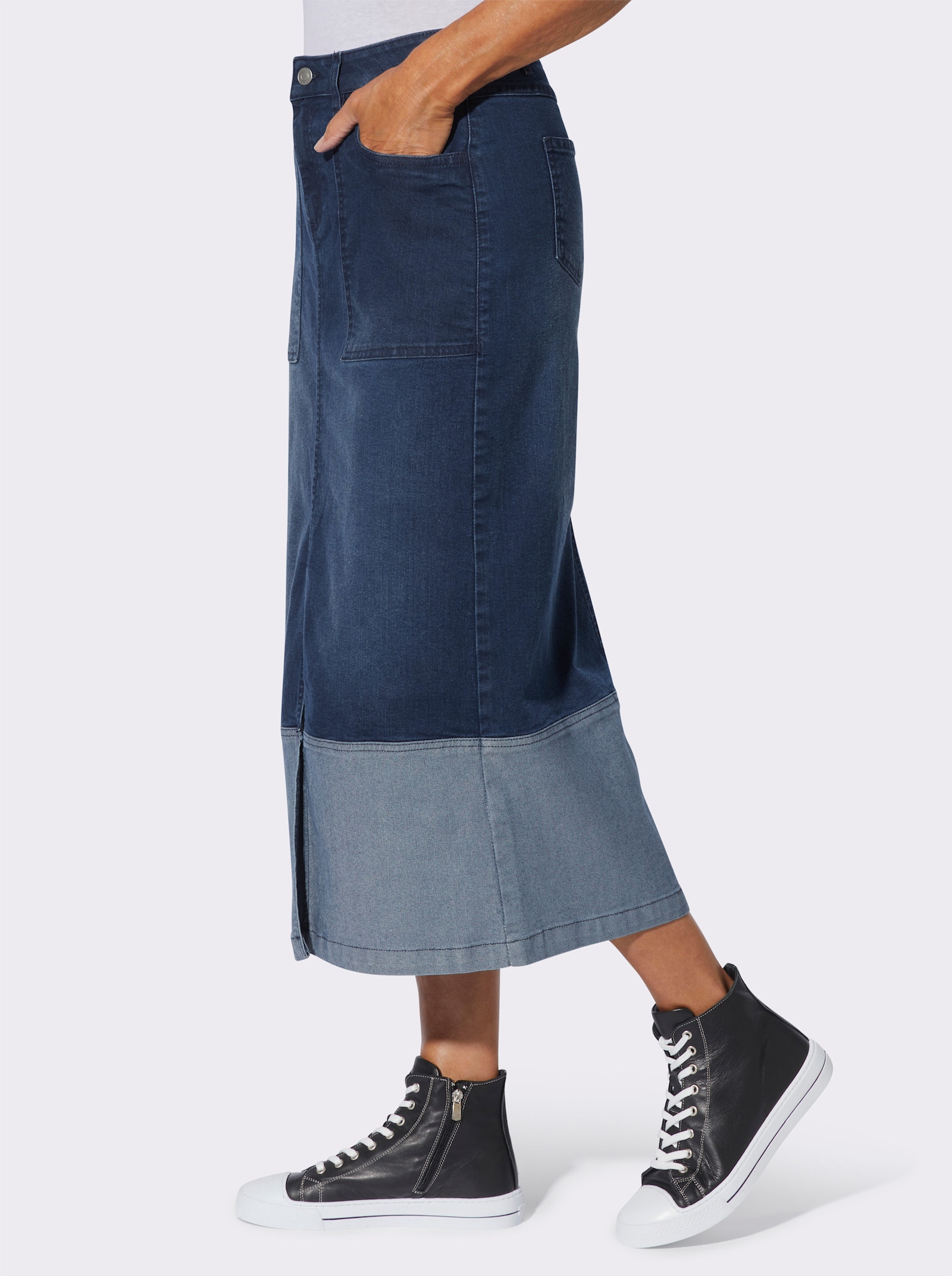 Jeansrock mit Kontrasteinsatz am Saum - blue-stone-washed