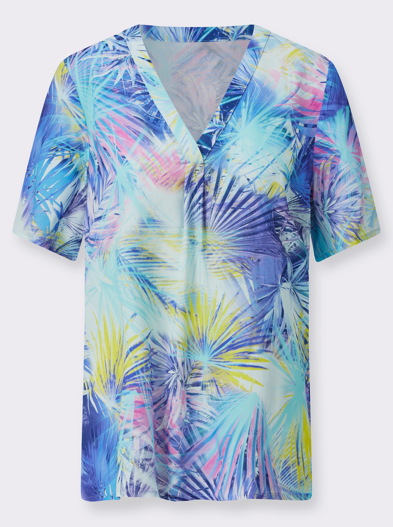 Schlupfbluse mit Kellerfalte - lavendel-zitrone-bedruckt