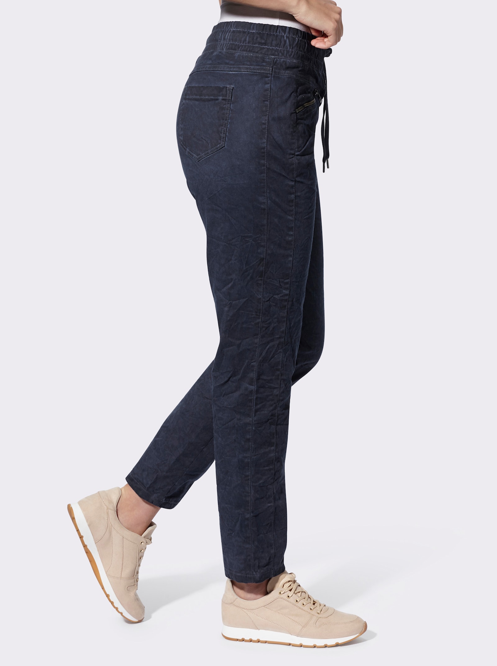 heine Comfortbroek van crinkle-stof - marine