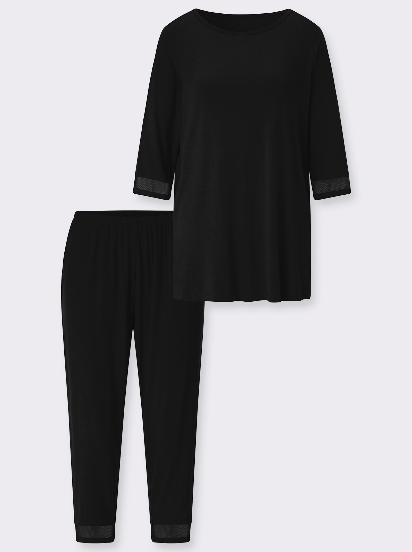 wäschepur Schlafanzug mit Mesh-Einsätzen - schwarz