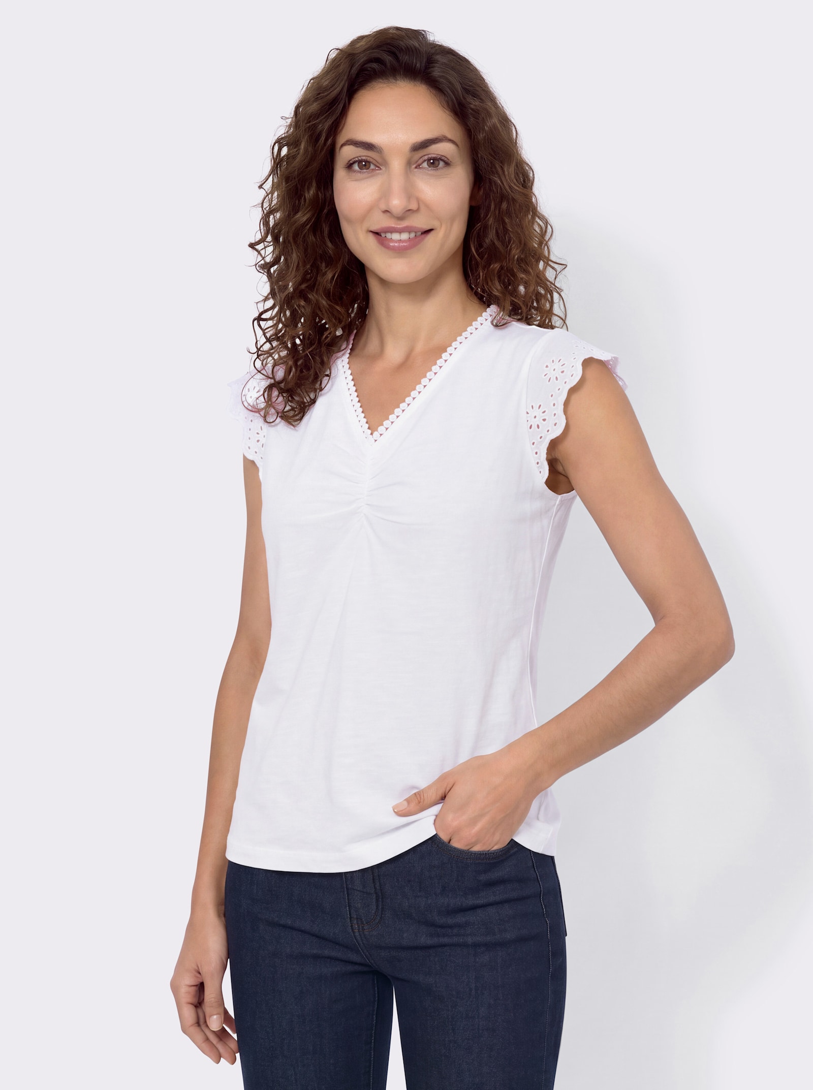 Shirt mit V-Ausschnitt - ecru