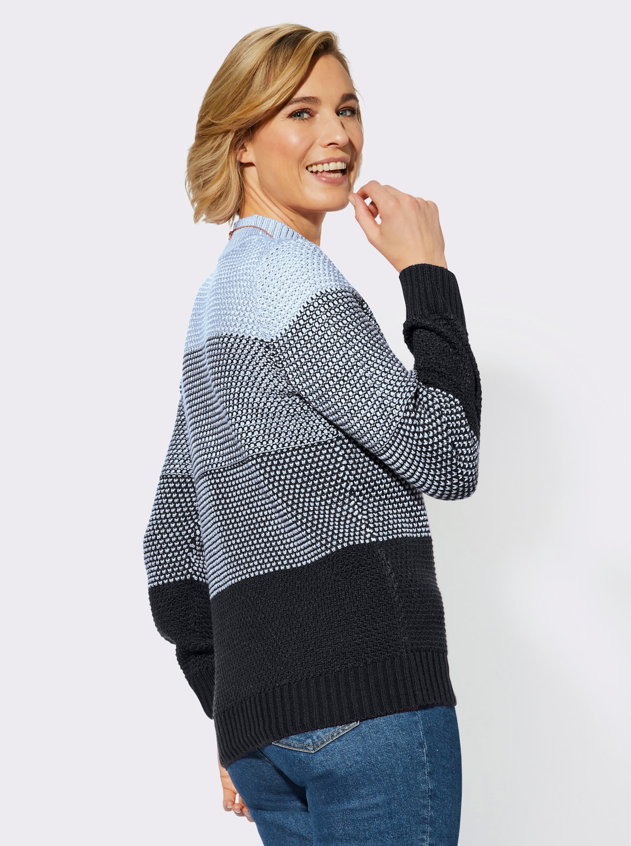 Pullover - hellblau-marine-gemustert