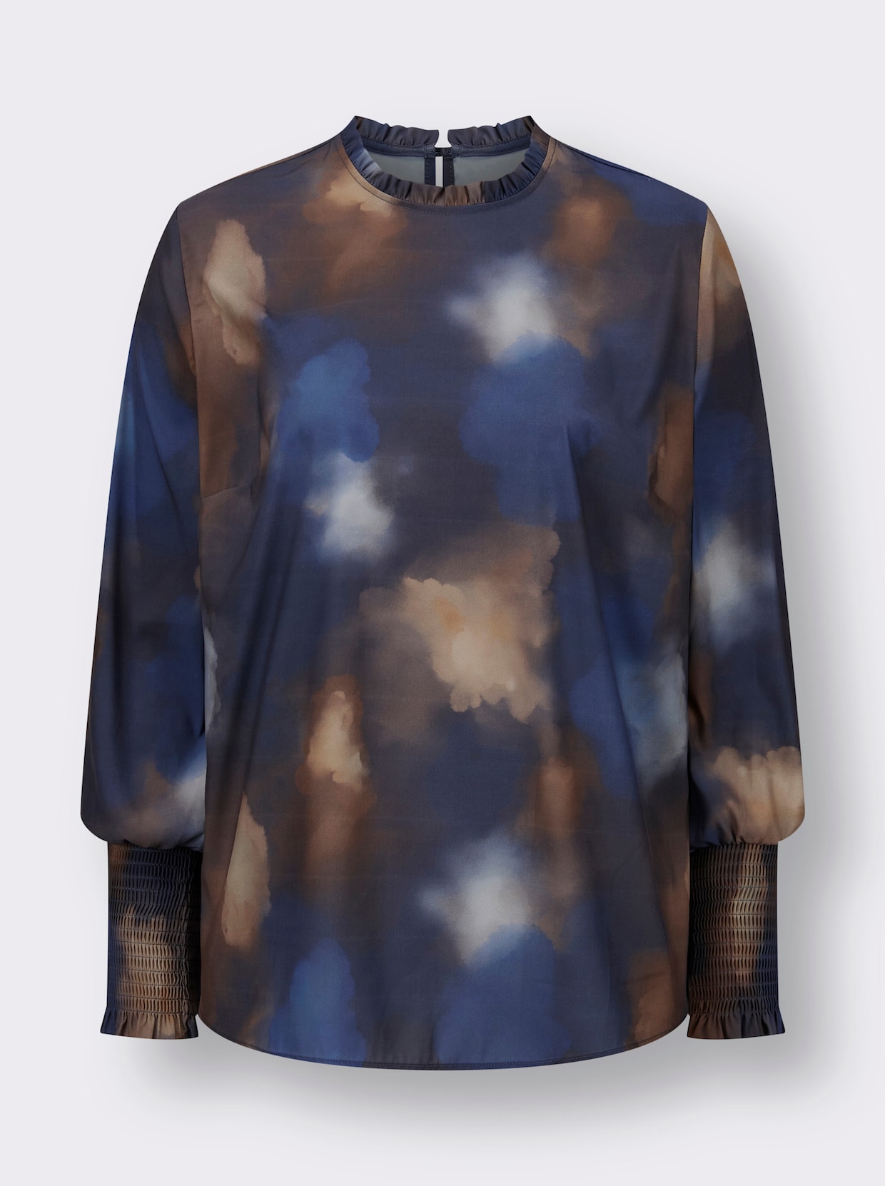 Satinbluse - marine-braun-bedruckt