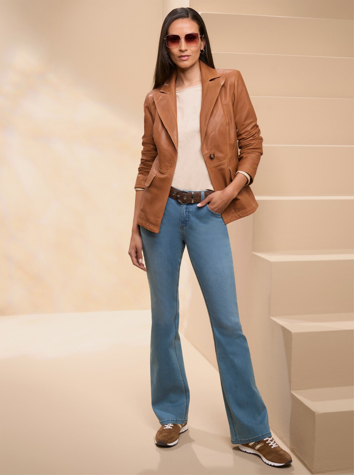 heine Leder-Blazer - cognac