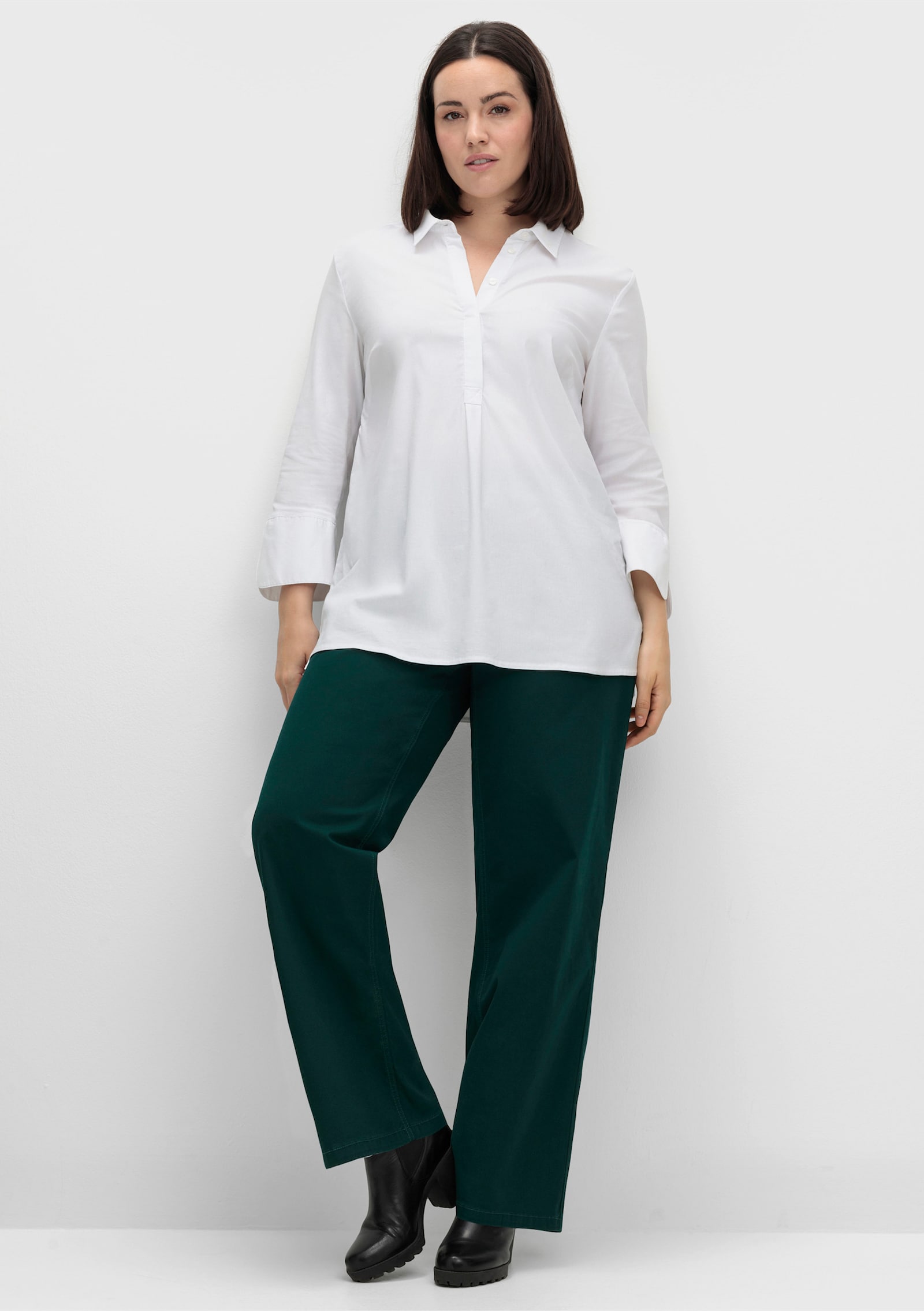 sheego Hose in durchgehend weiter Beinform - tiefgrün