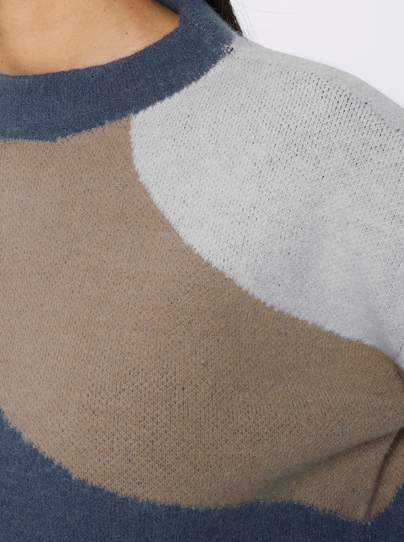 heine Pullover van jacquard met oversized schouders - ecru/rookblauw gedessineerd