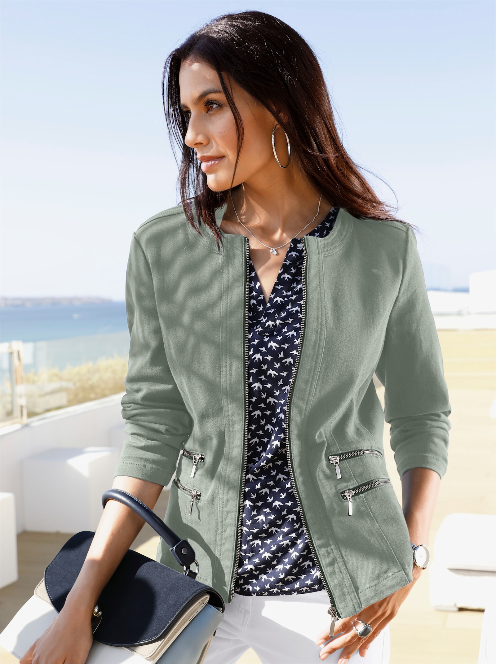 Jeansblazer mit Zier-Reißverschlüssen - schilf