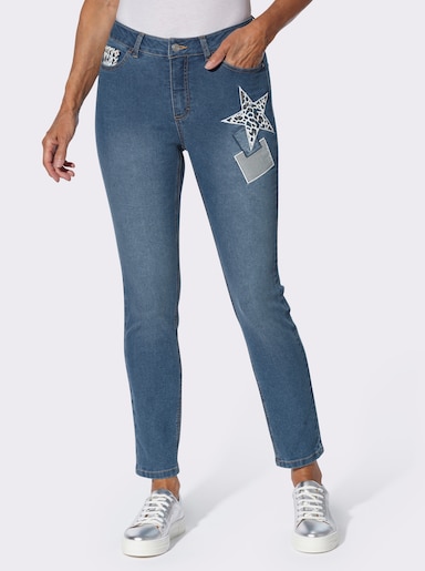 Jeans mit Patches - blue-bleached