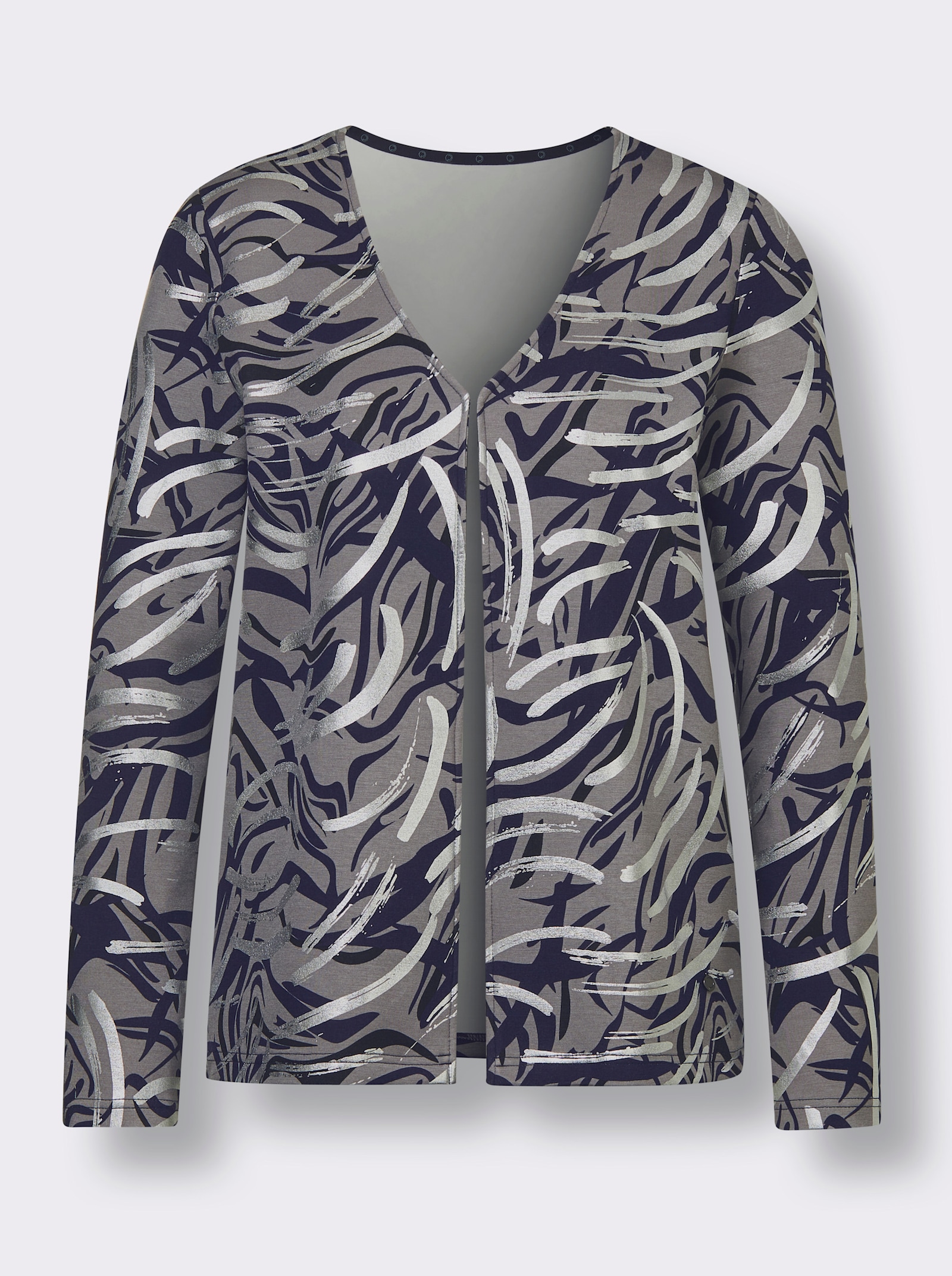 CREATION L PREMIUM Shirtjacke mit silberfarbenen Akzenten - grau-marine-bedruckt