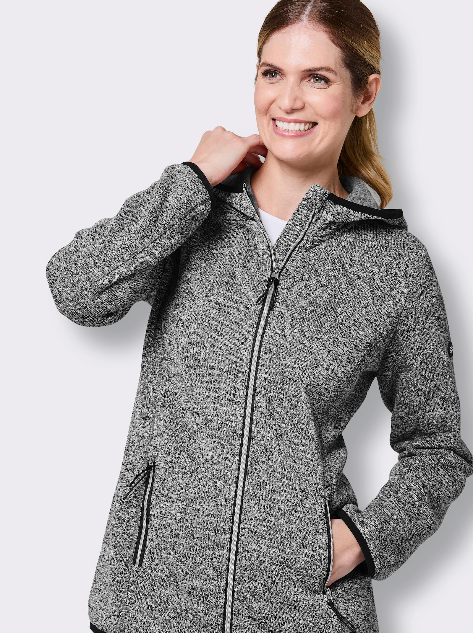 Catamaran Sports Strickfleecejacke mit Kapuze - weiß-meliert
