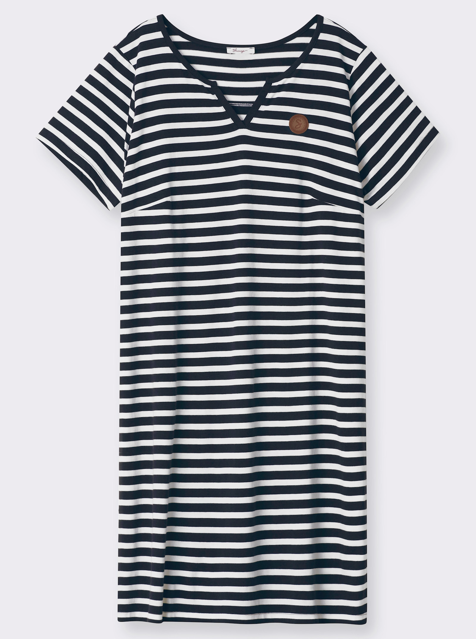 sheego Jerseykleid mit Streifenmuster - tiefblau-weiß-geringelt