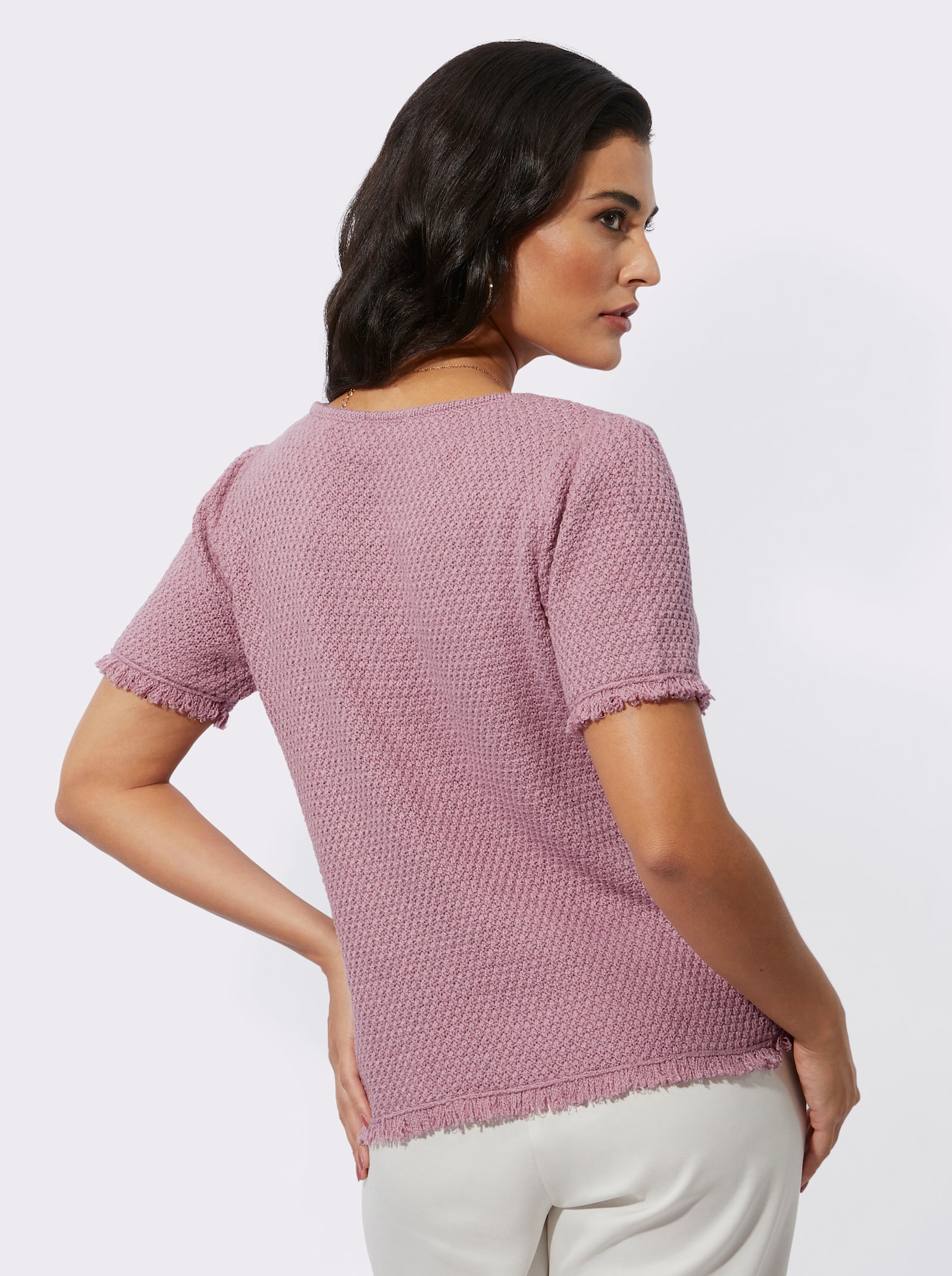 Kurzarmpullover mit Fransen - mauve