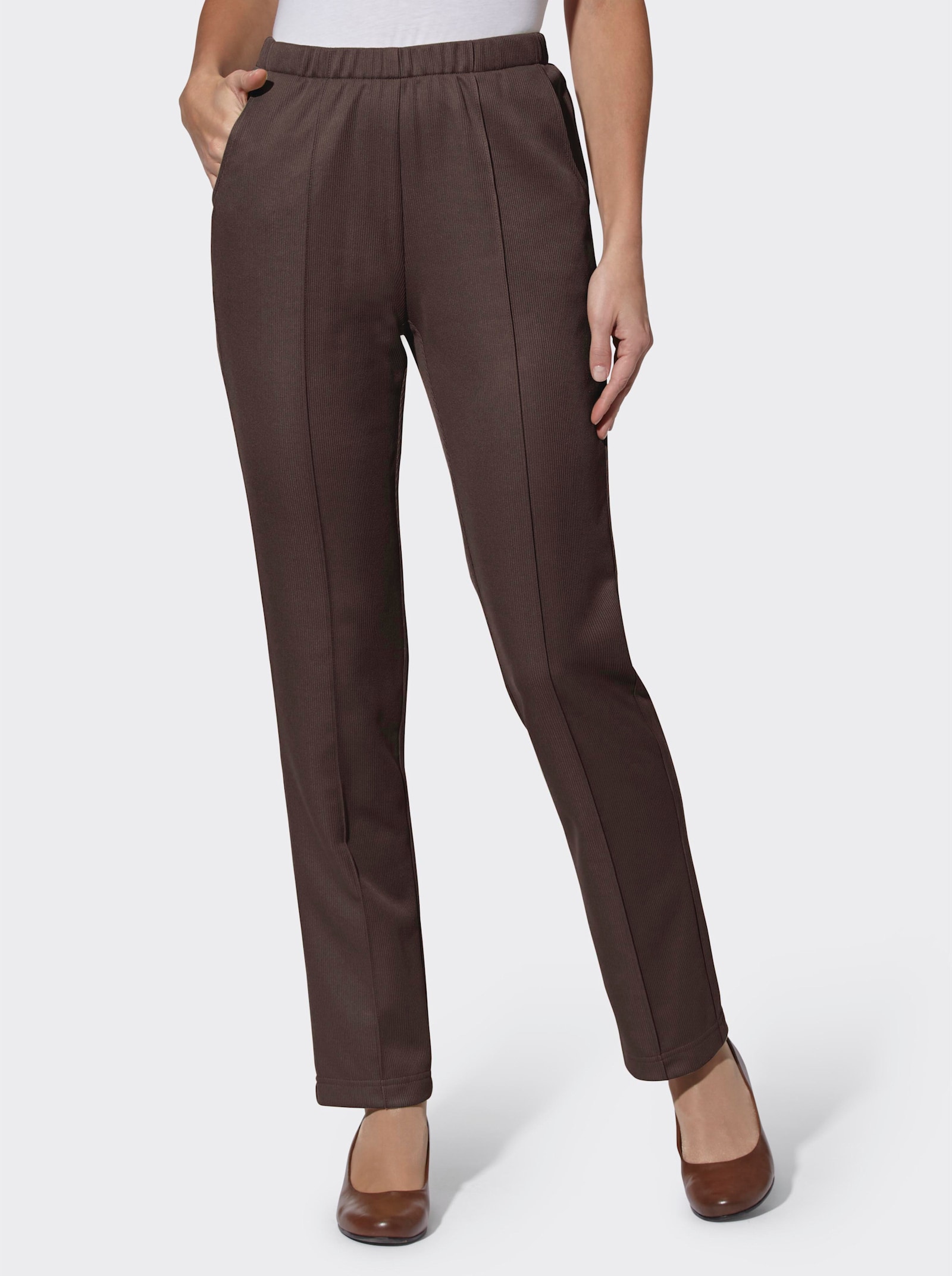 Jerseybroek van ribmateriaal - chocolade