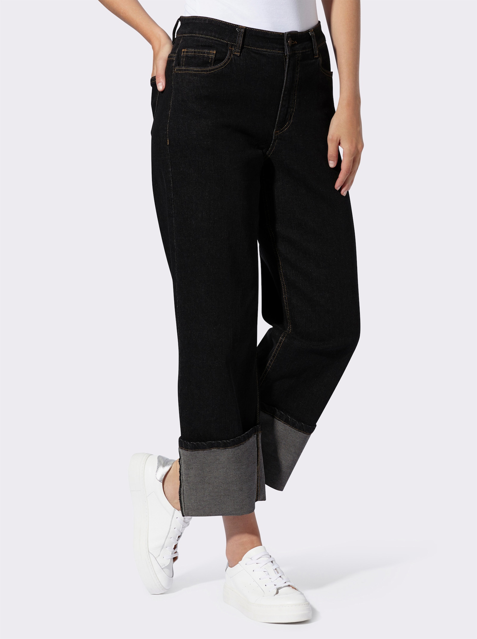 heine Stretch-Jeans mit Umschlag am Bein - black denim