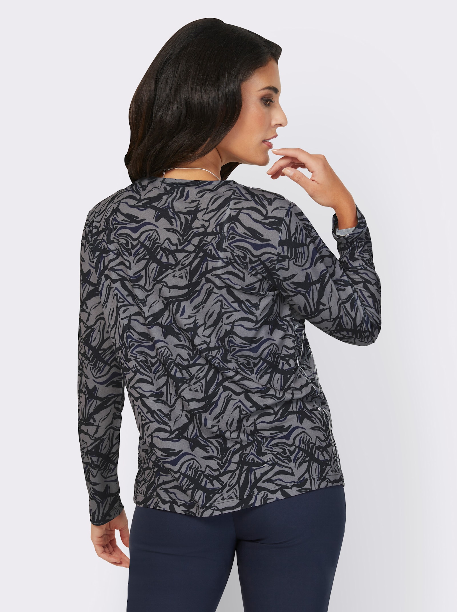 Shirtjasje met zilverkleurige folieprint - zwart/marine bedrukt