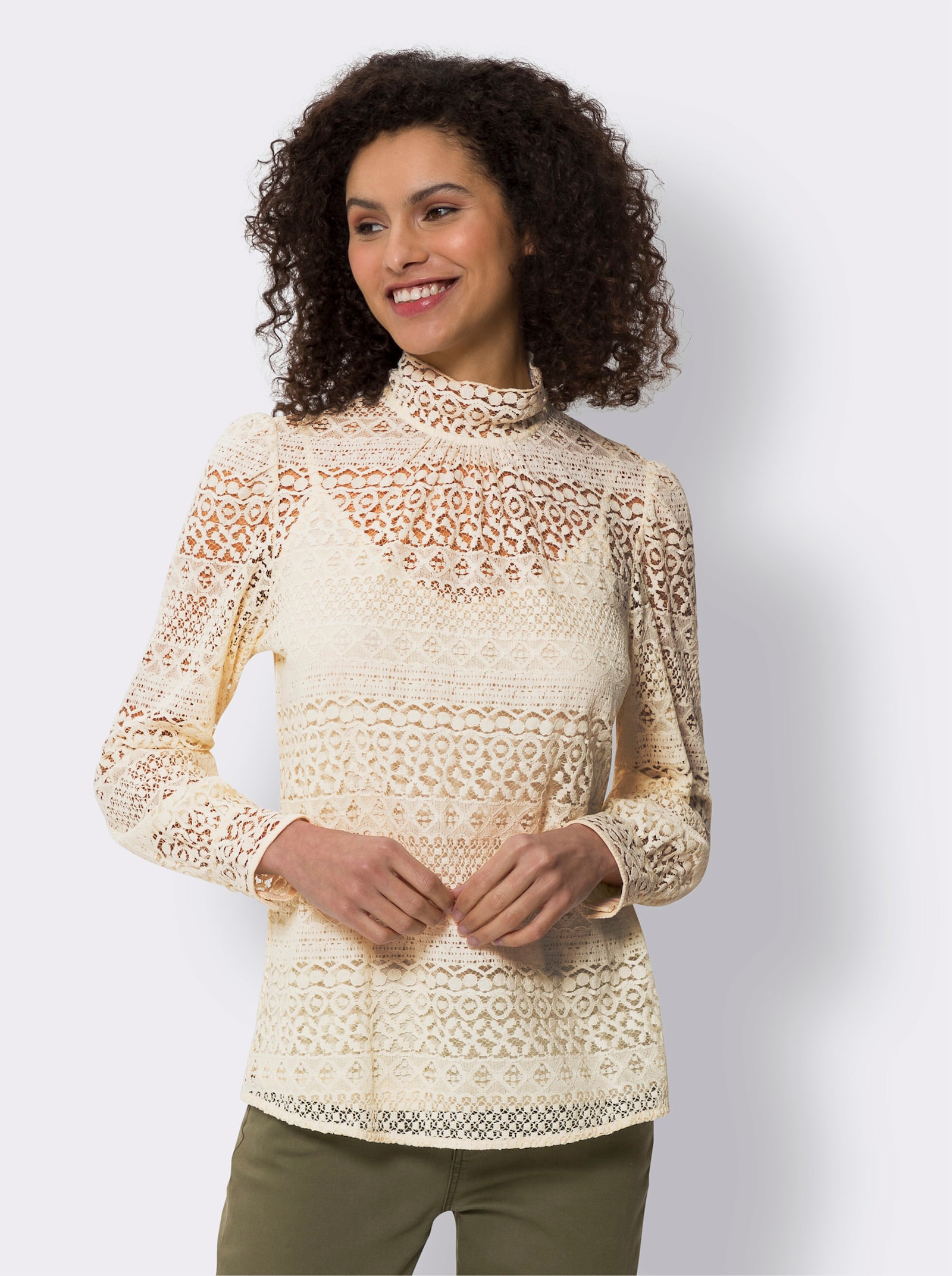 heine Spitzenbluse inklusive blickdichtem Top - champagner