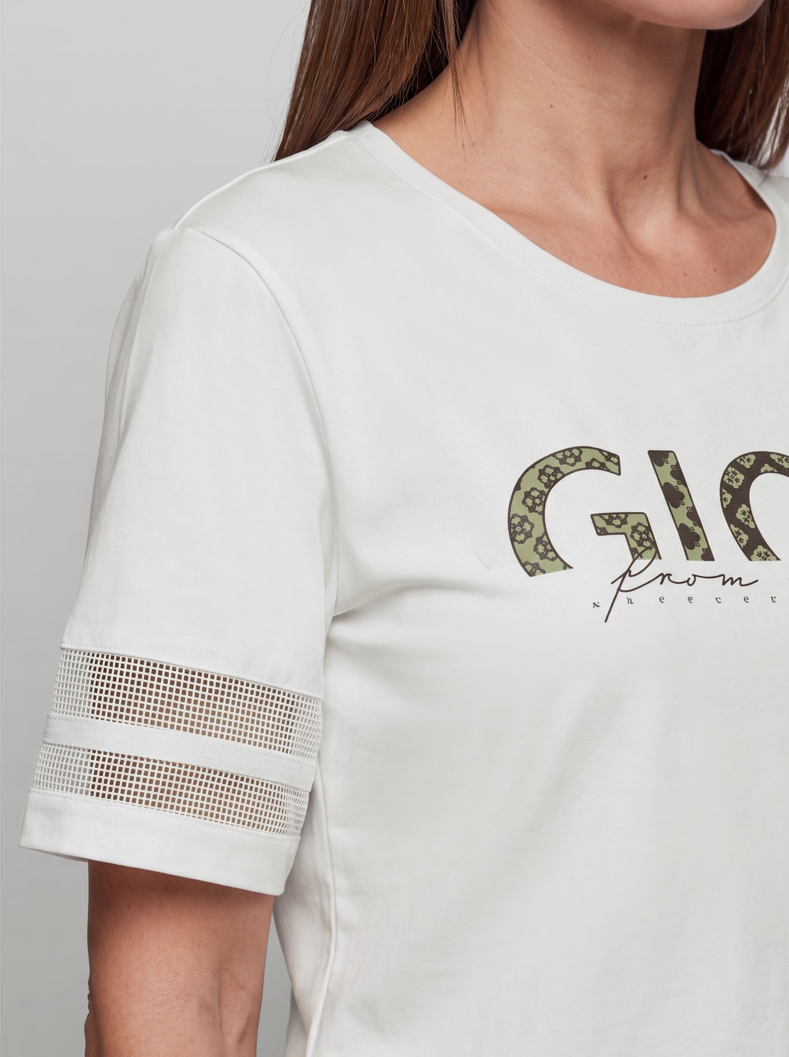 heine Kurzarmshirt mit Netz-Einsatz - ecru-bedruckt