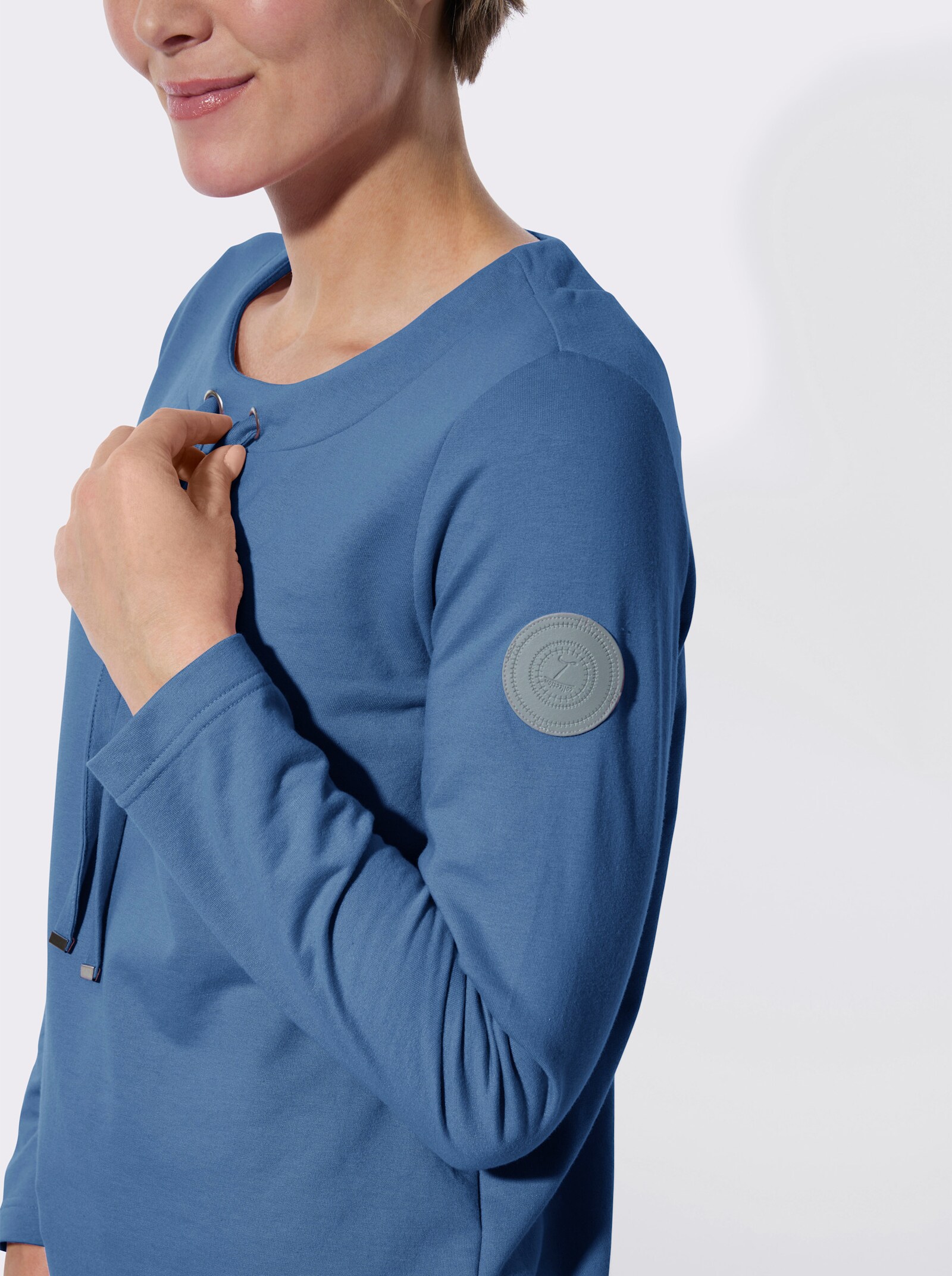 Sweatshirt mit Bindeband - mittelblau