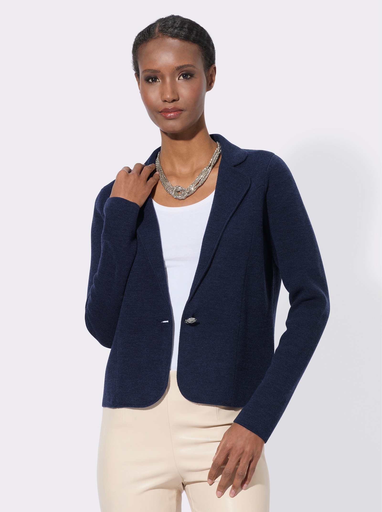 Cardigan mit Schmuckknopf - marine
