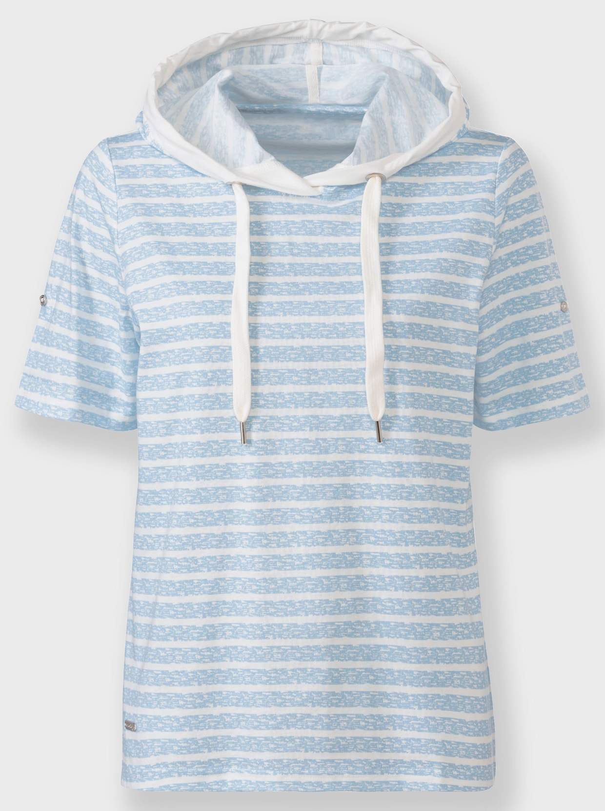 Shirt met capuchon - ijsblauw/ecru gestreept