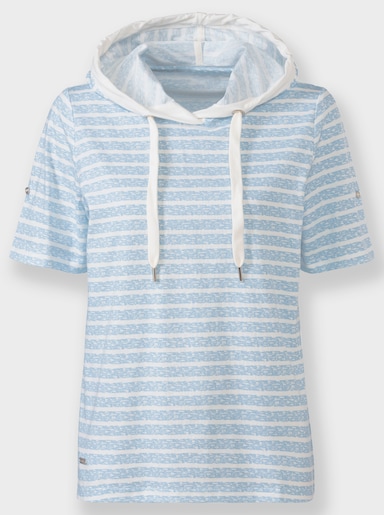  Kapuzenshirt aus reiner Baumwolle - eisblau-ecru-geringelt