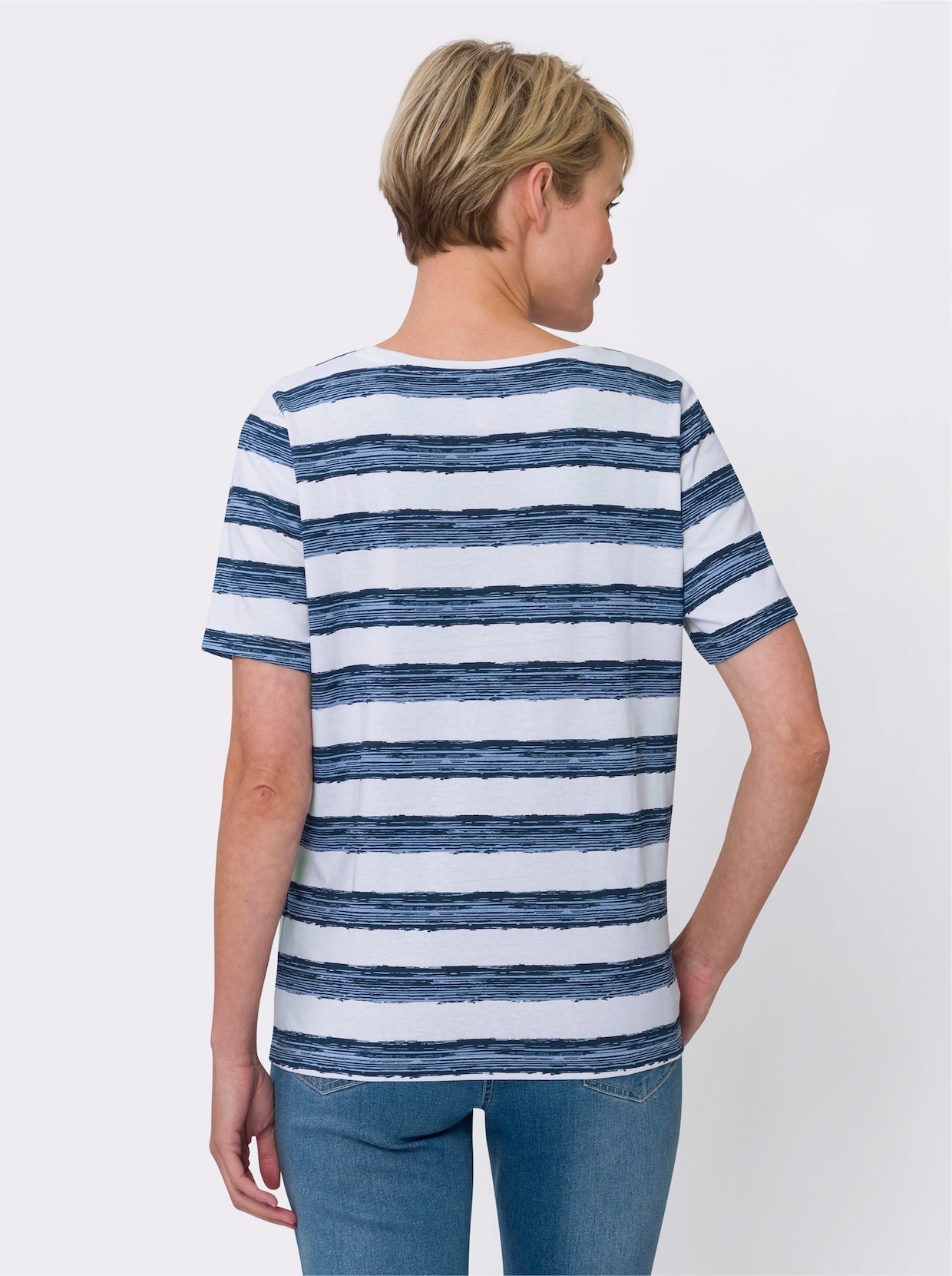 Shirt met ronde hals - wit/donkerblauw bedrukt