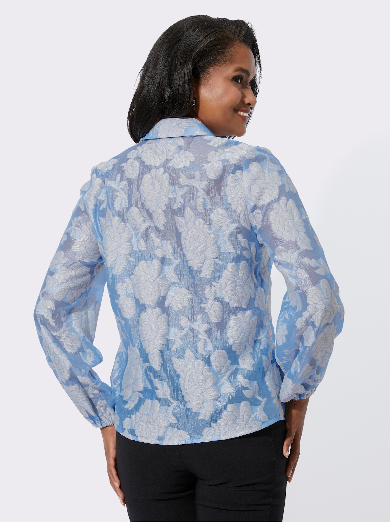 Langarm-Bluse in leicht transparentem Look - hellblau-champagner-gemustert