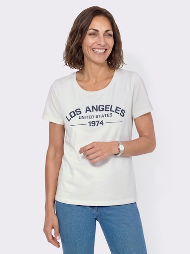 Shirt mit Schriftzug vorne - ecru-dunkelblau