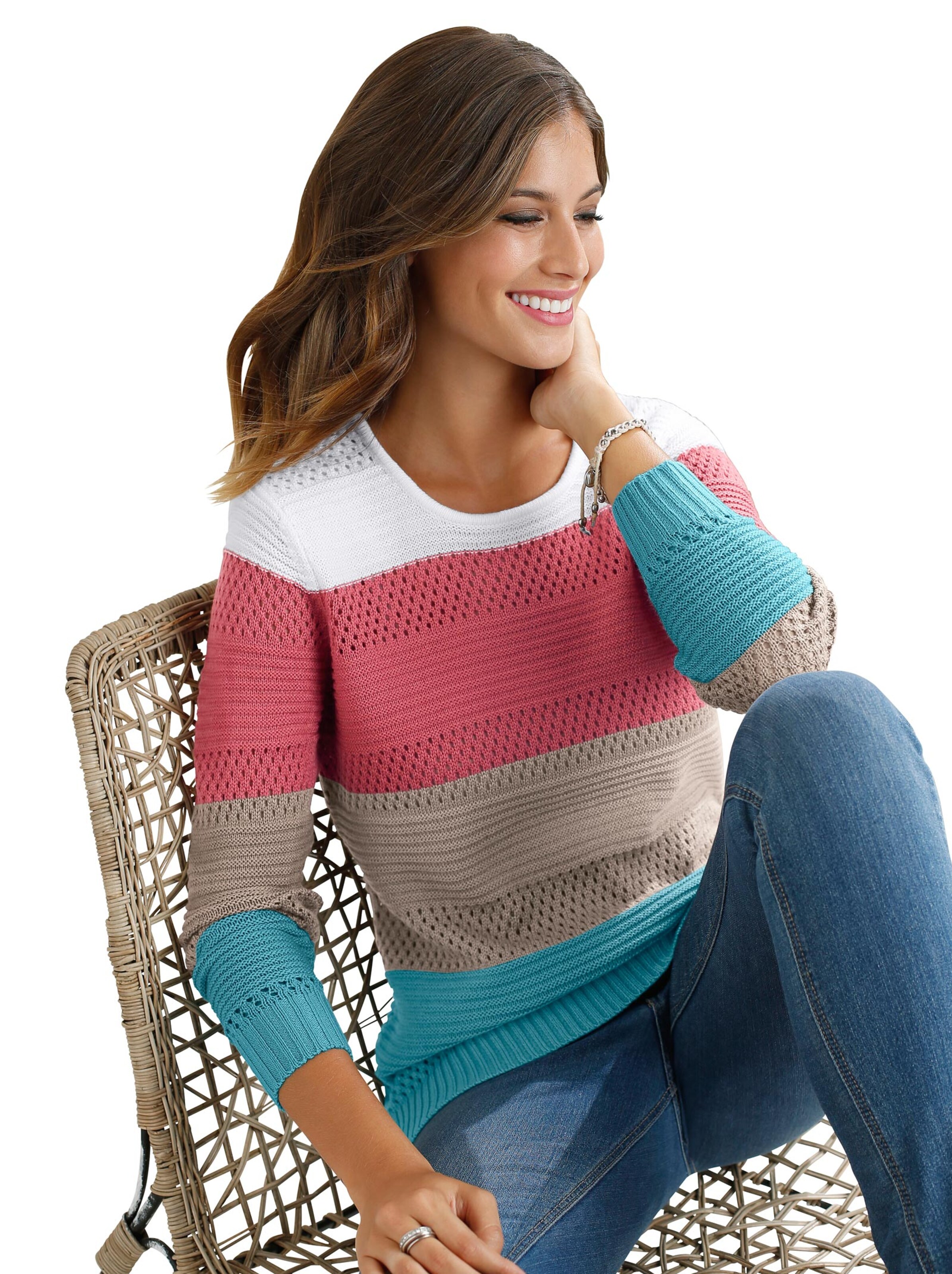 Pullover - himbeer-taupe-geringelt