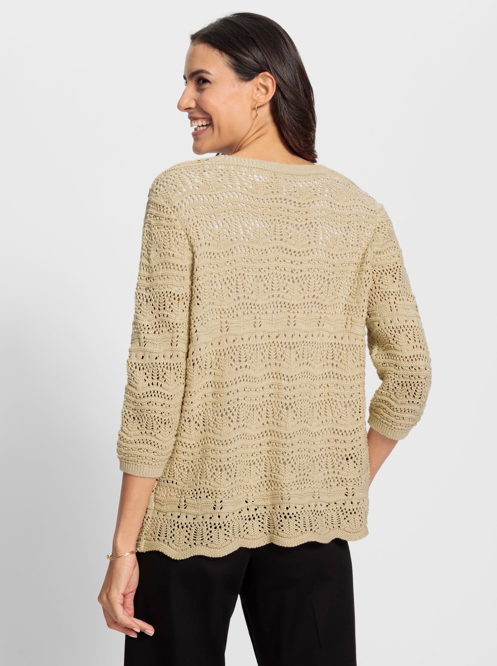 Ajourstrickjacke mit 3/4-langen Ärmeln - sand