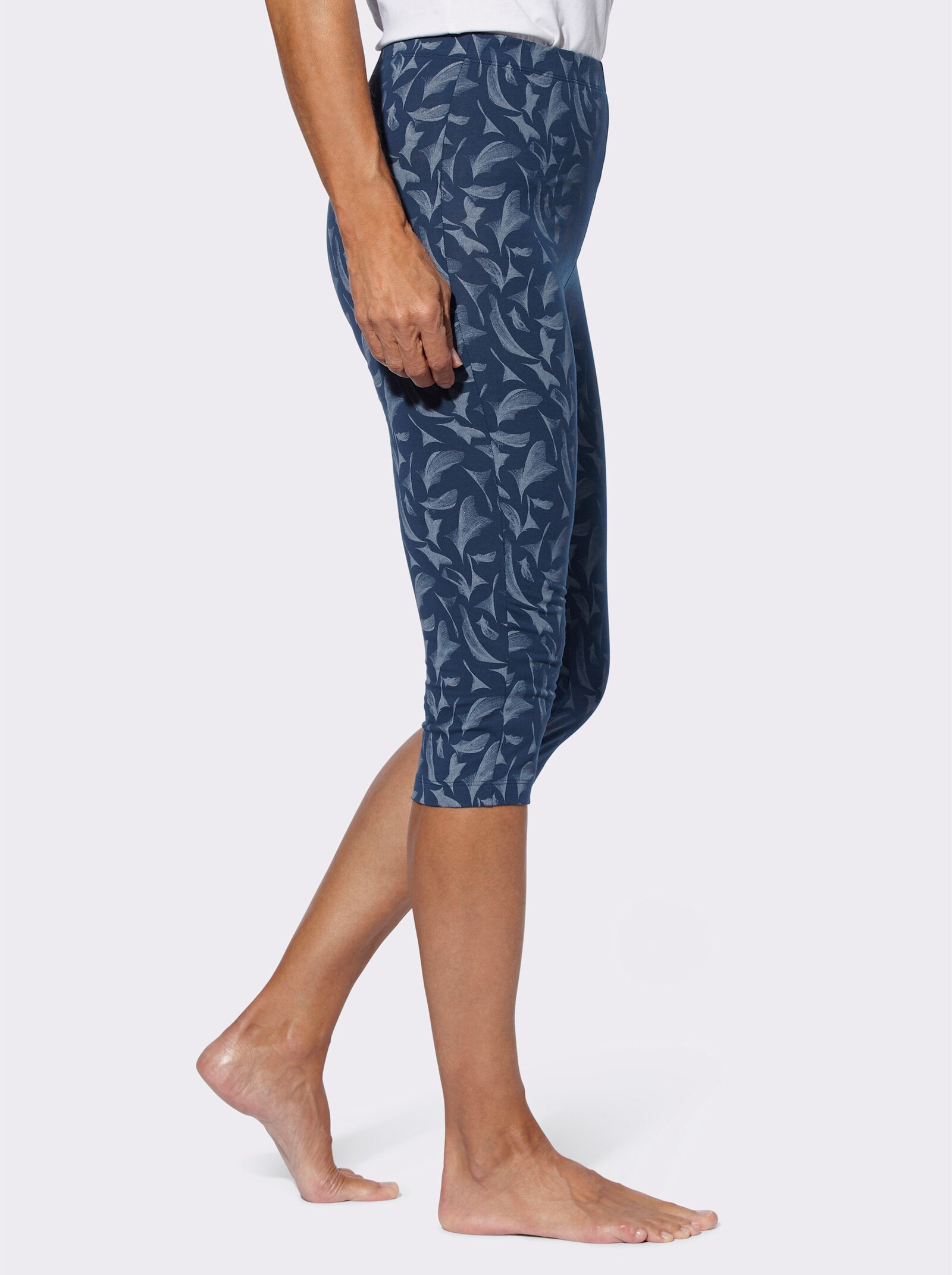 Capri legíny z bavlny, elastické - tmavomodro-dym. modrá potlač