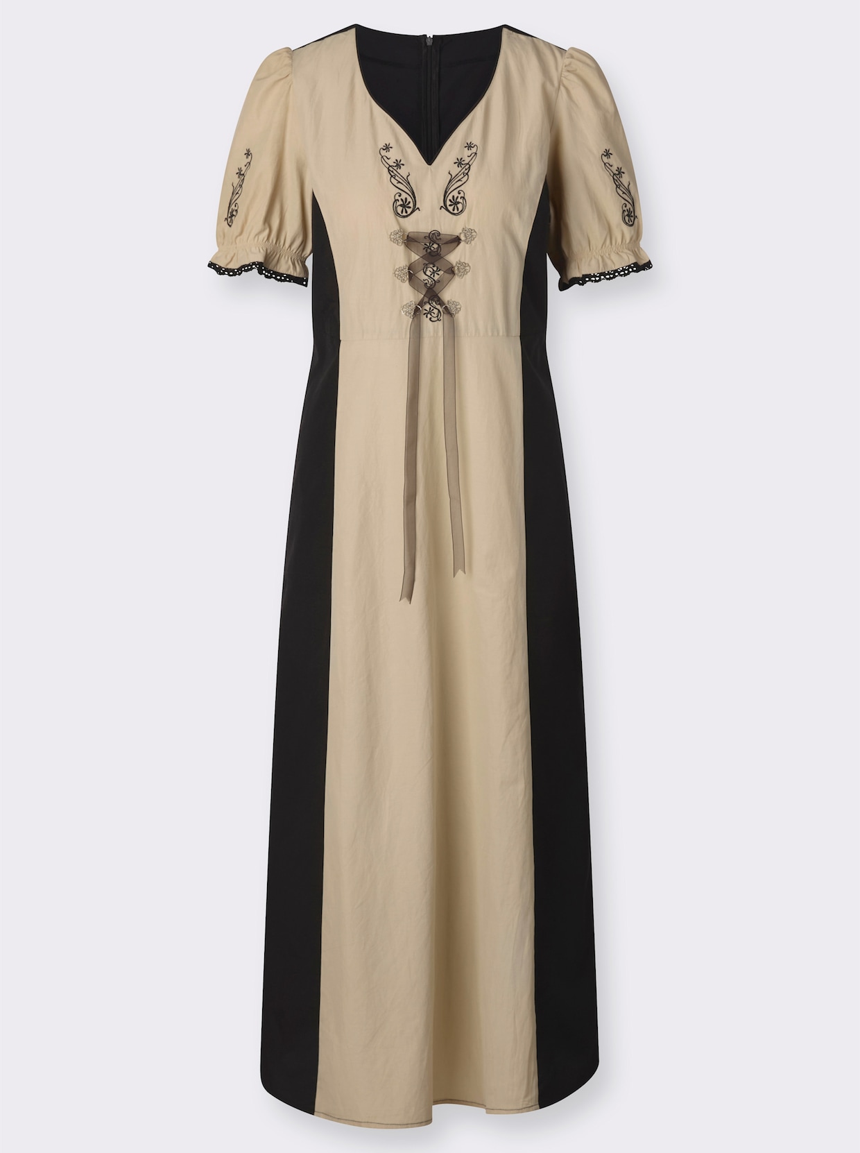 jurk in klederdrachtstijl - zand/zwart