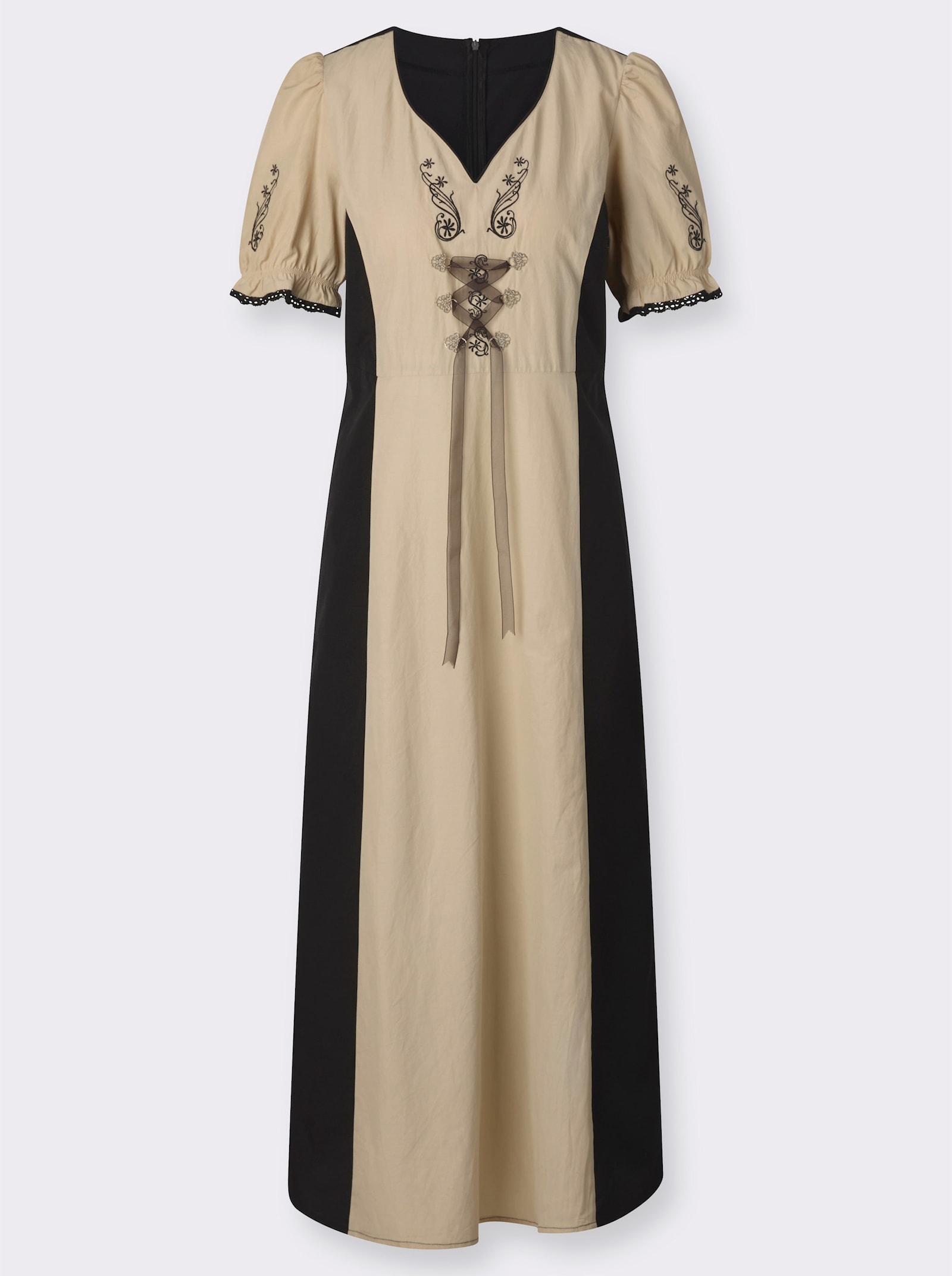 Trachtenkleid mit Stickerei - sand-schwarz